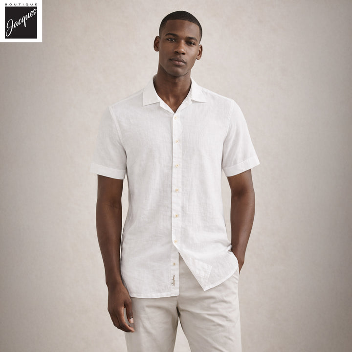 White Short Sleeve Linen Regular Fit Resort Shirt - Stenströms - Boutique Jacques International