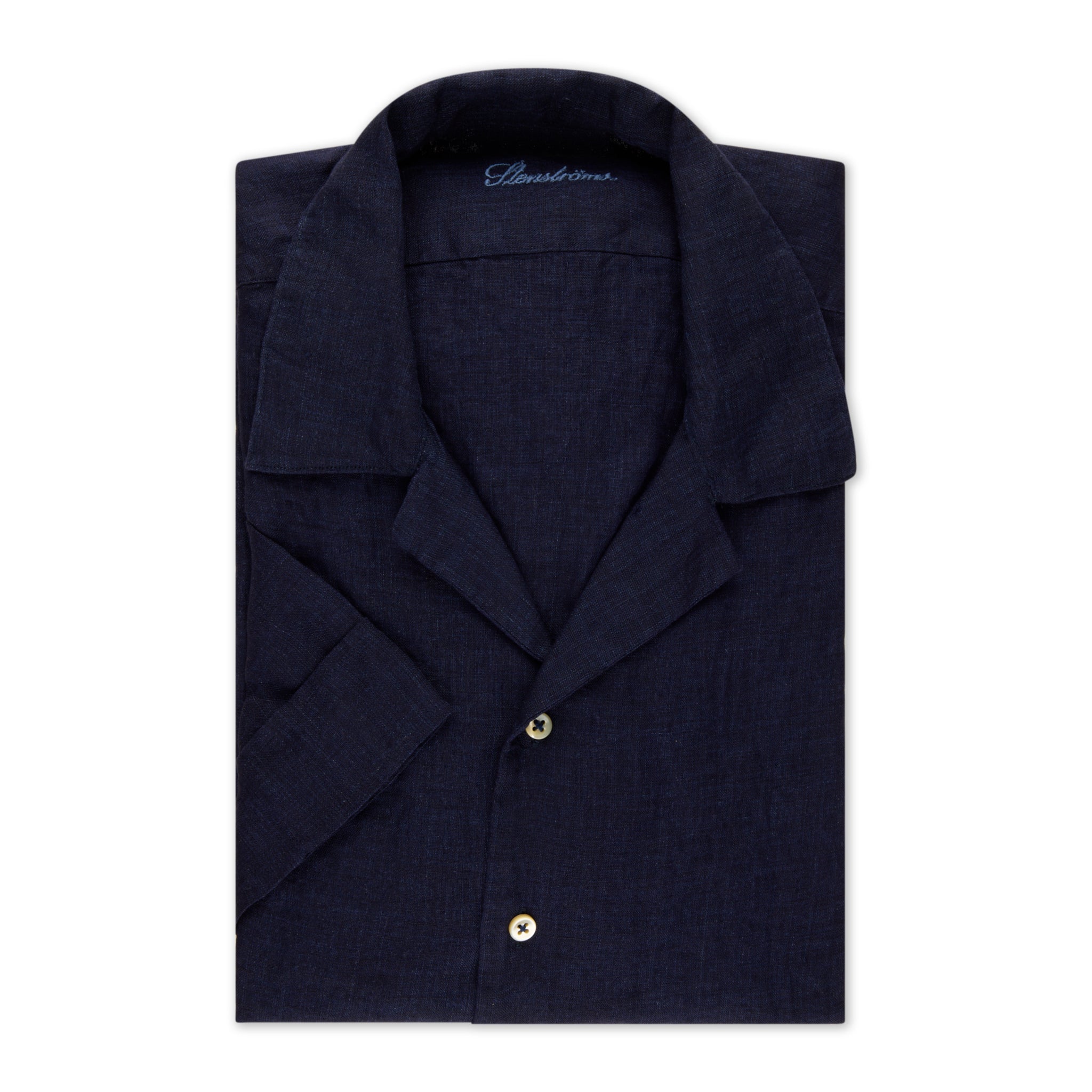 Navy Blue Short Sleeve Linen Regular Fit Resort Shirt - Stenströms - Boutique Jacques International