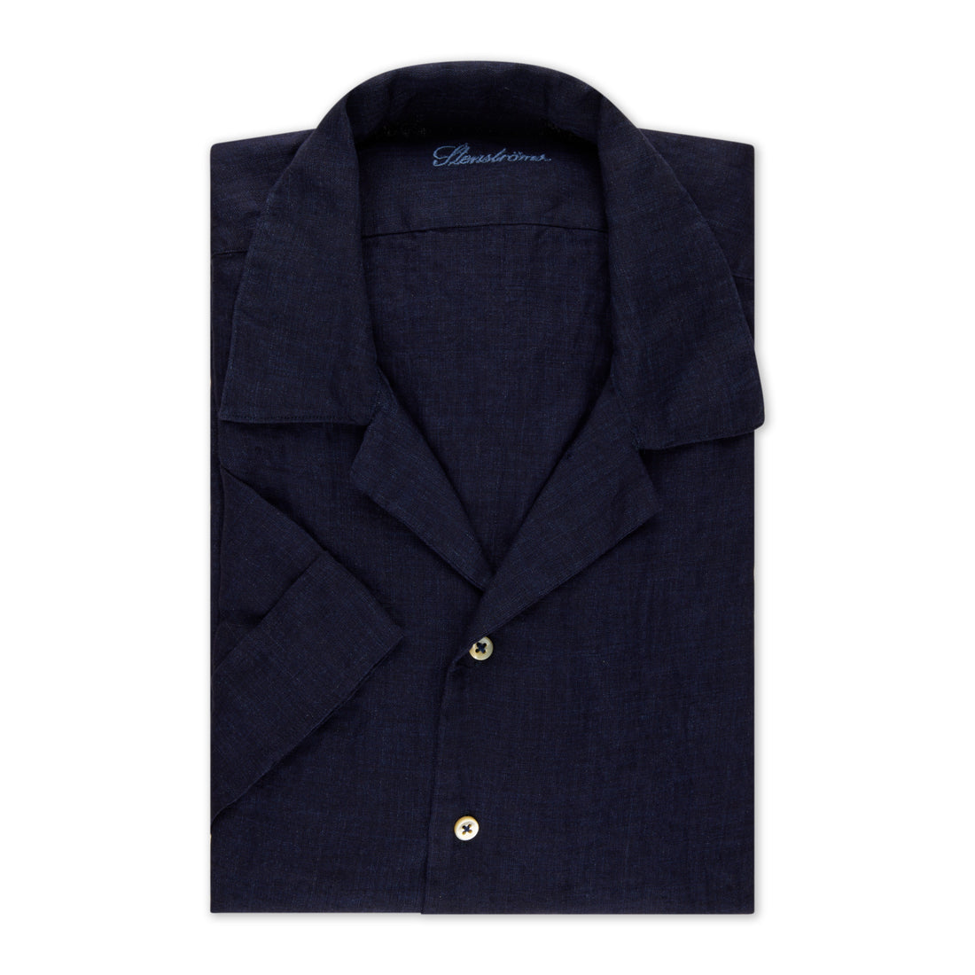 Navy Blue Short Sleeve Linen Regular Fit Resort Shirt - Stenströms - Boutique Jacques International