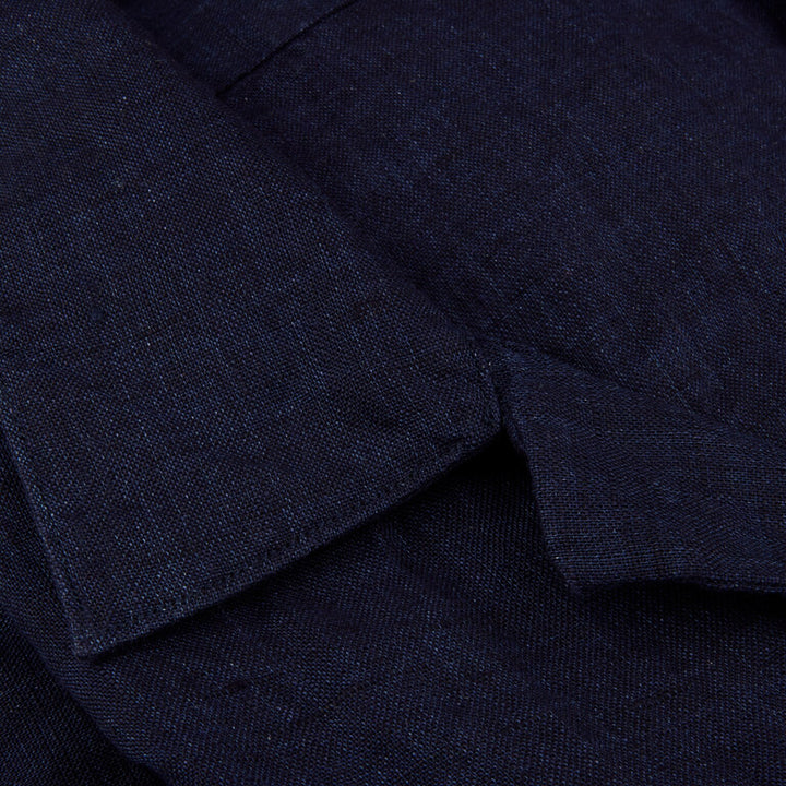 Navy Blue Short Sleeve Linen Regular Fit Resort Shirt - Stenströms - Boutique Jacques International