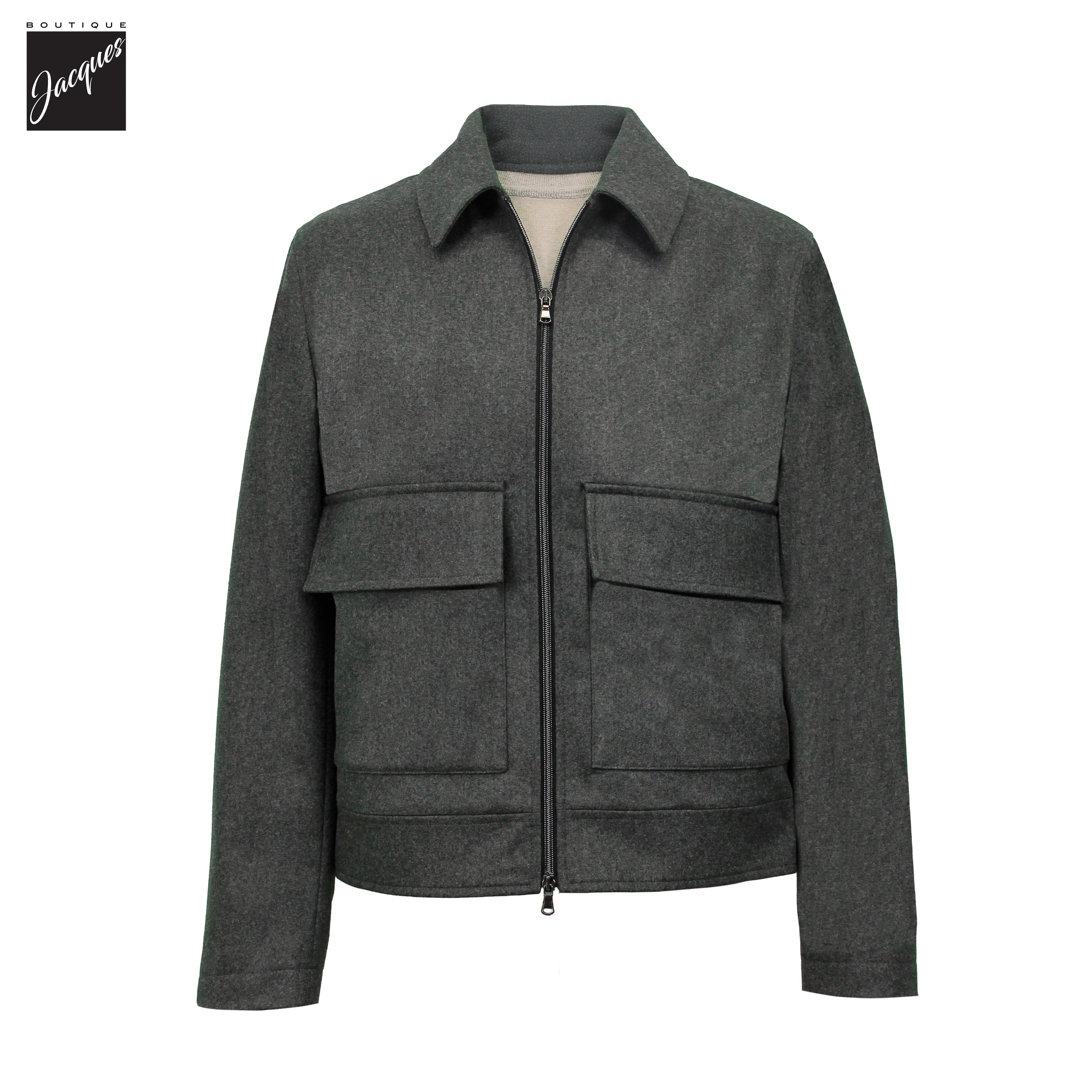 Bomber zippé en flanelle de laine gris foncé Vitale Barberis - Luigi Bianchi