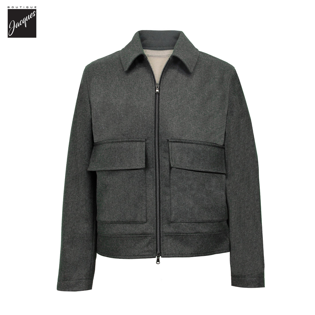 Bomber zippé en flanelle de laine gris foncé Vitale Barberis - Luigi Bianchi