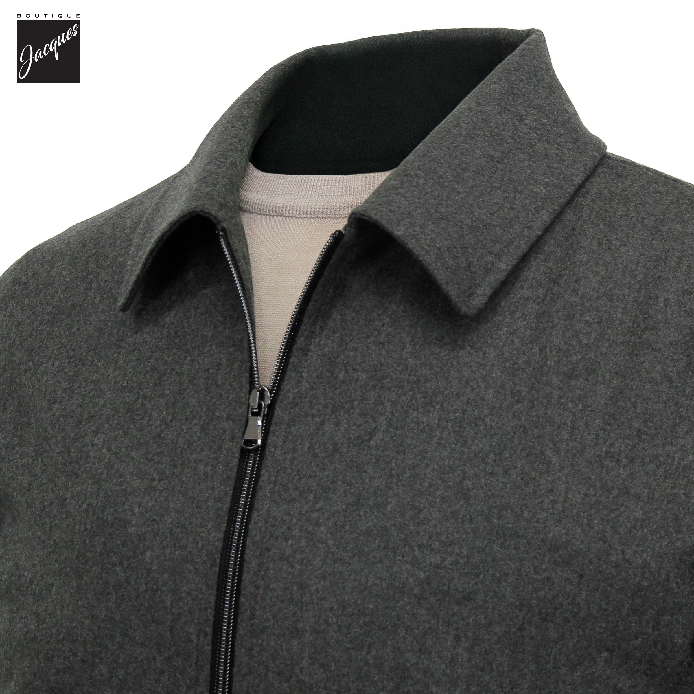 Bomber zippé en flanelle de laine gris foncé Vitale Barberis - Luigi Bianchi