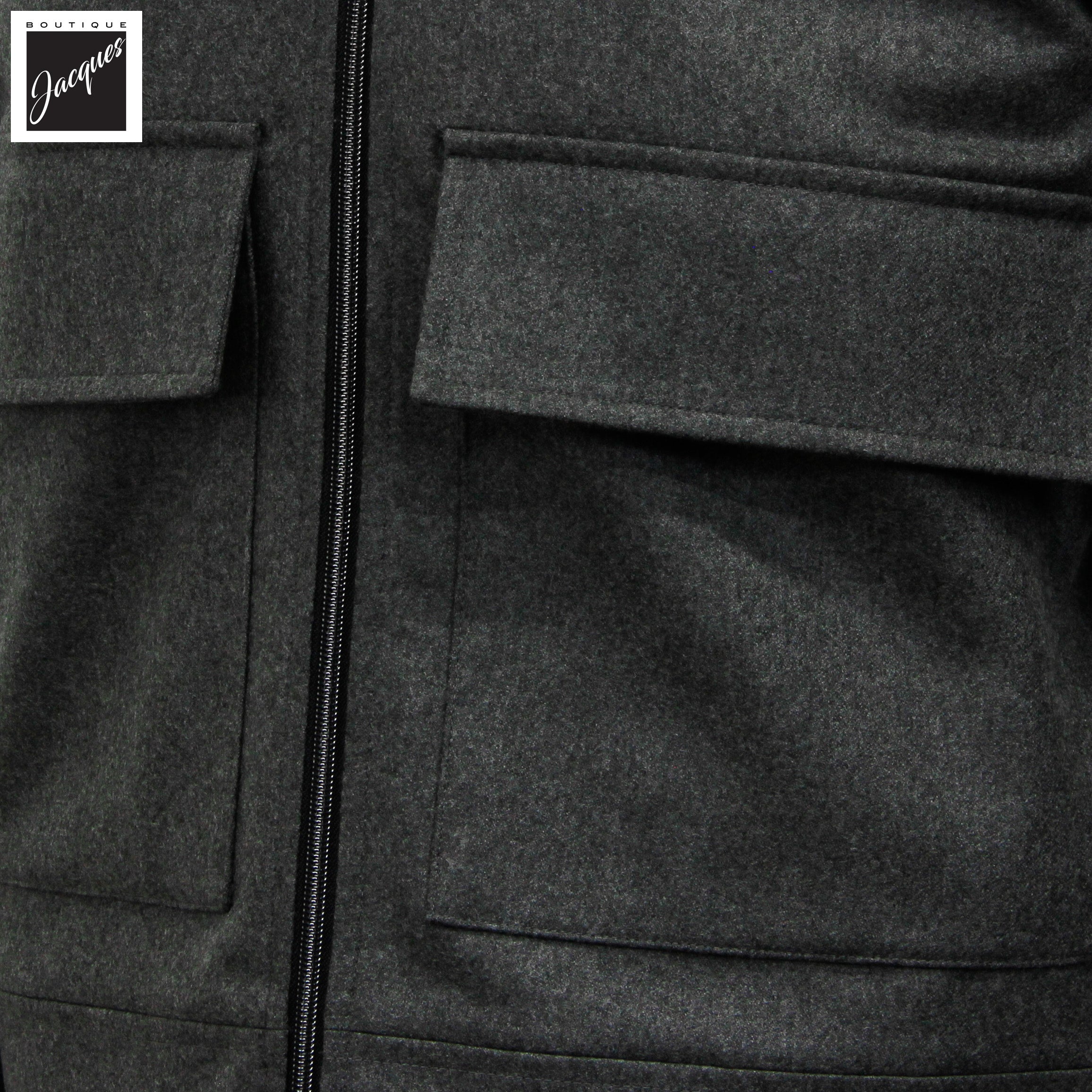 Bomber zippé en flanelle de laine gris foncé Vitale Barberis - Luigi Bianchi