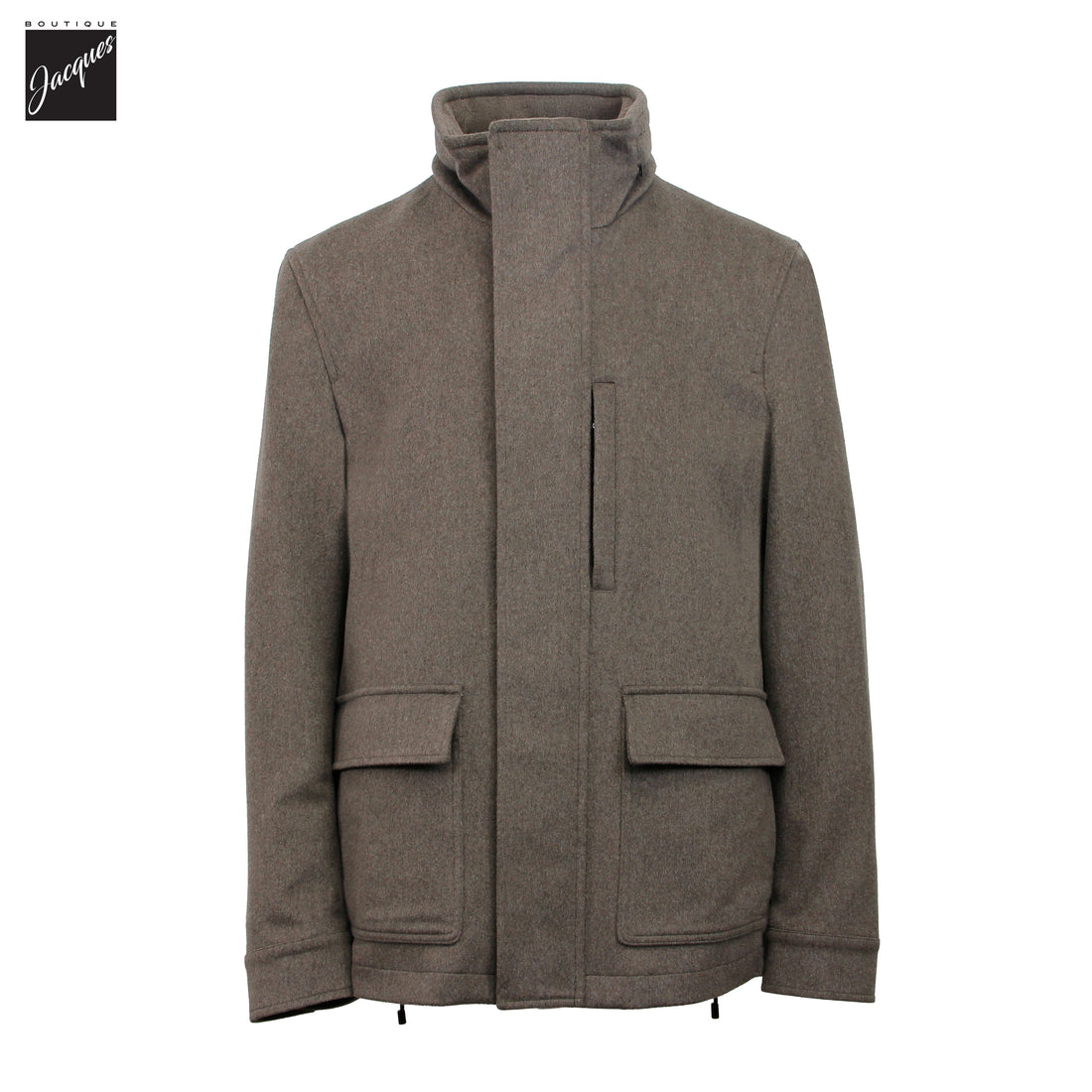 Manteau en laine Rain System™ taupe avec capuchon dissimulé - Luigi Bianchi