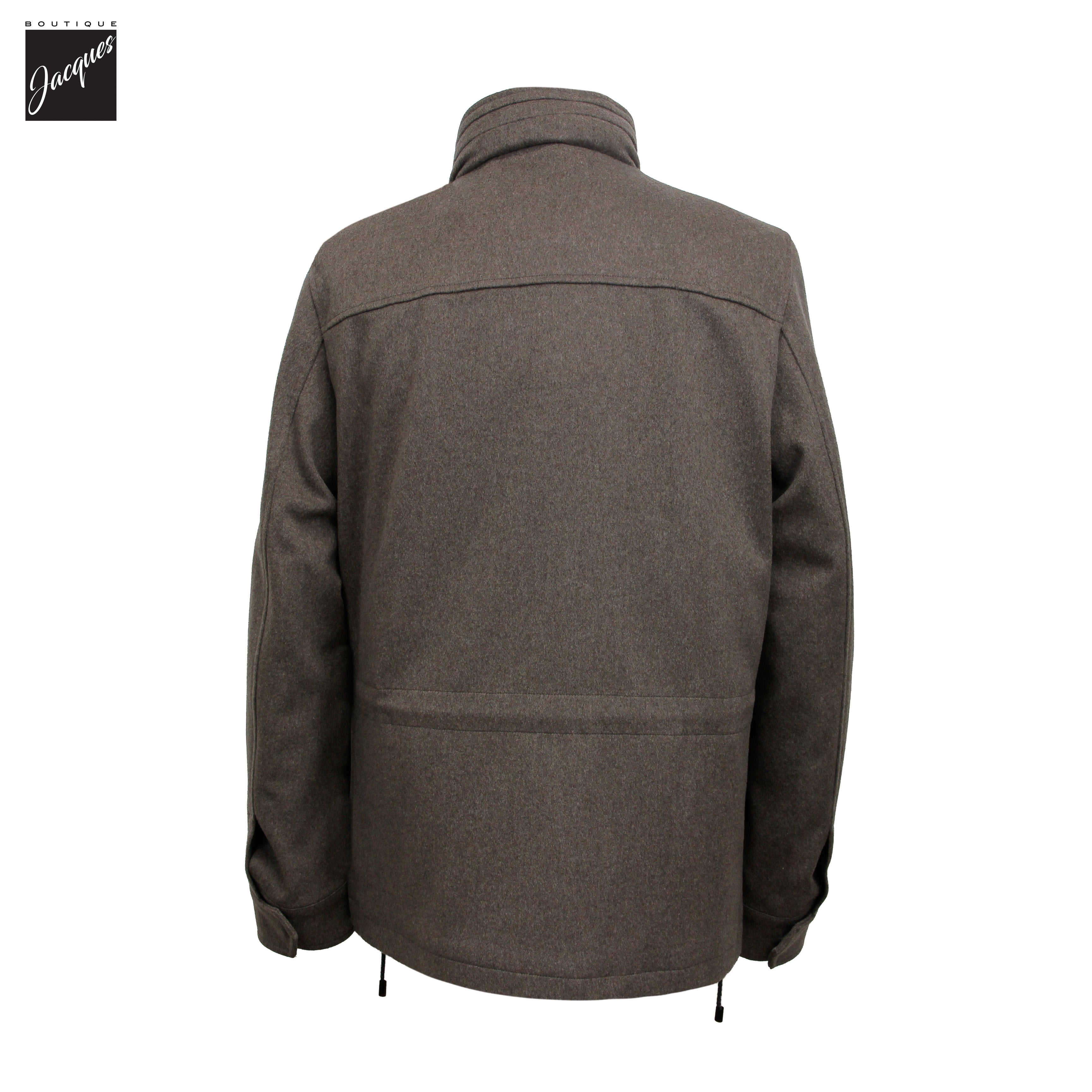 Manteau en laine Rain System™ taupe avec capuchon dissimulé - Luigi Bianchi