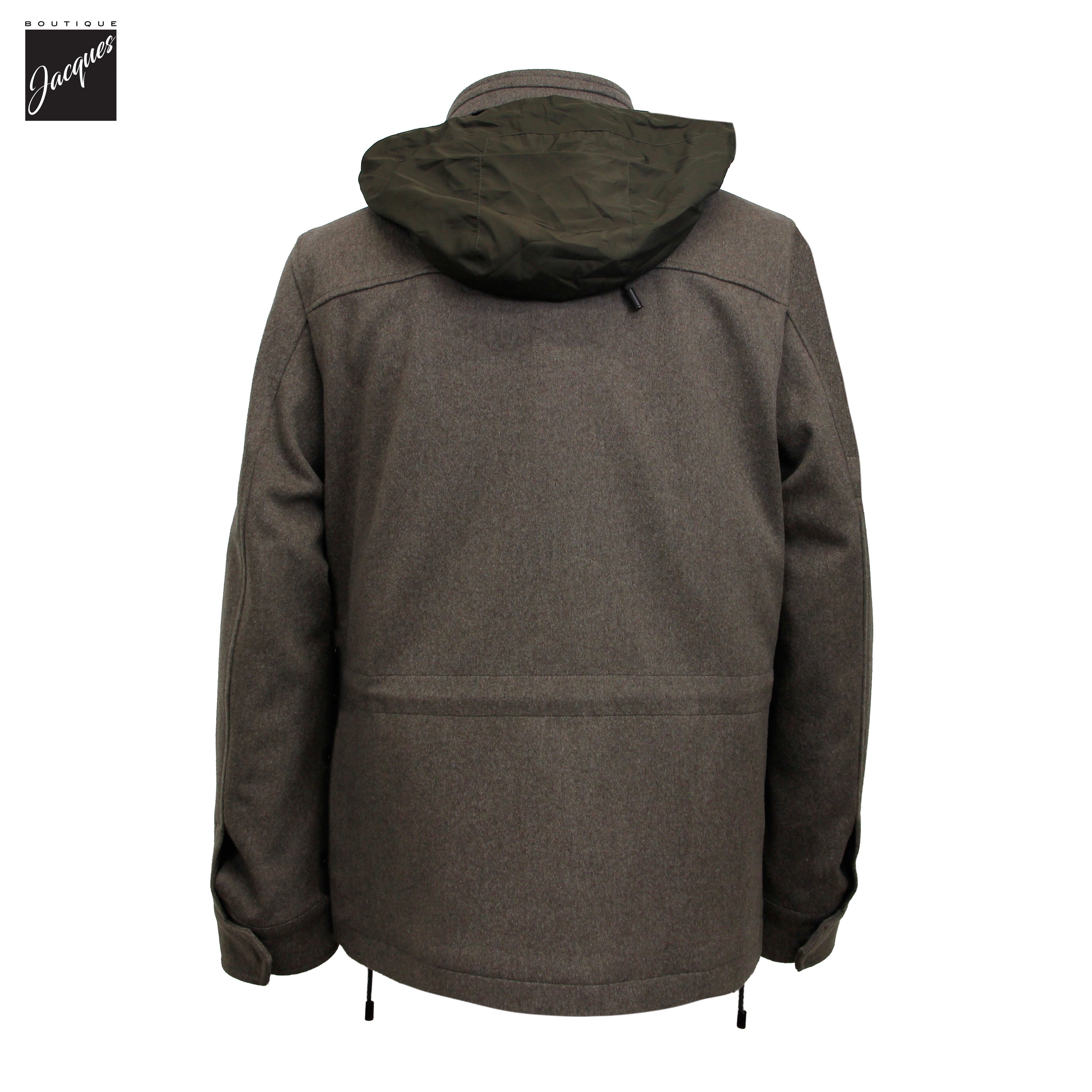 Manteau en laine Rain System™ taupe avec capuchon dissimulé - Luigi Bianchi