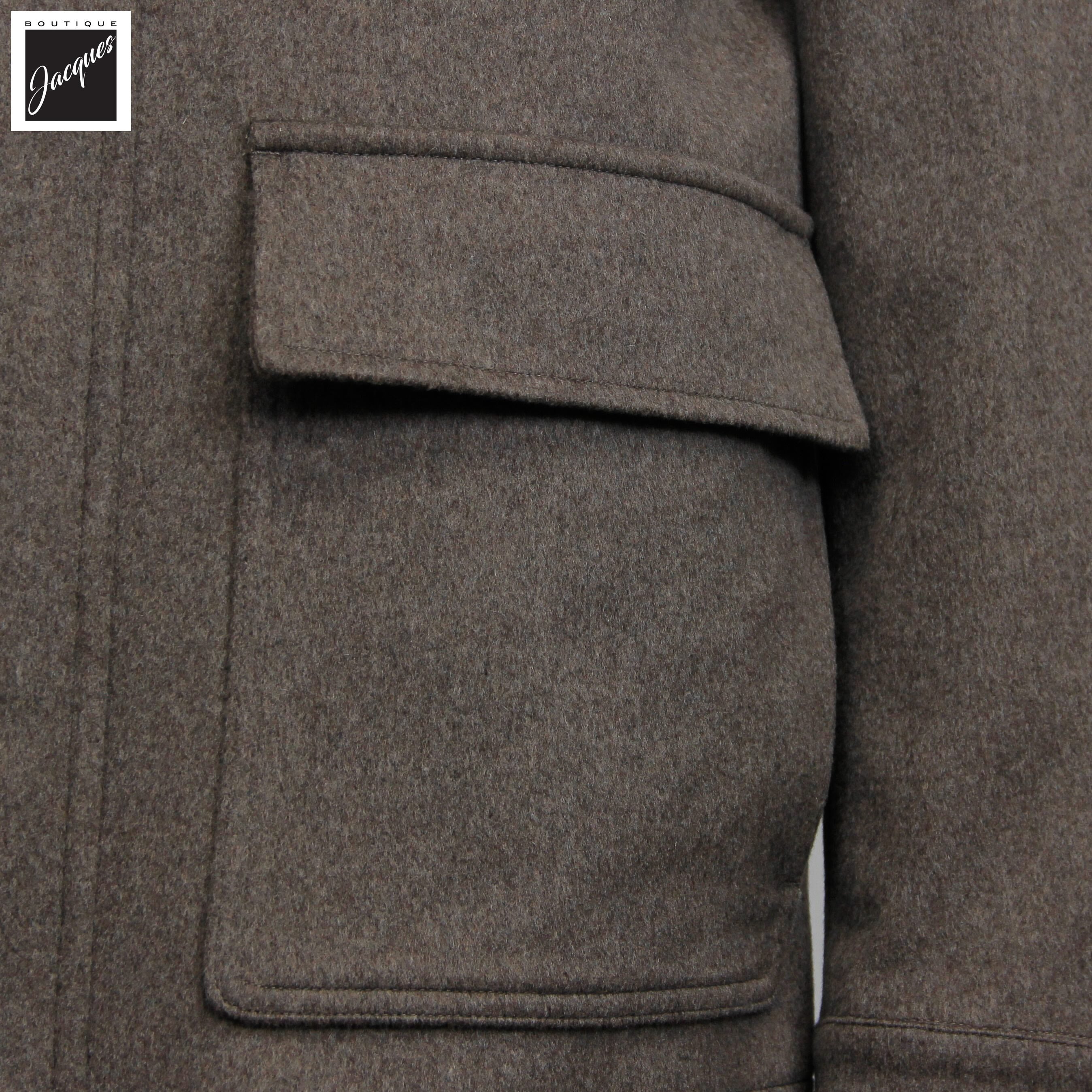 Manteau en laine Rain System™ taupe avec capuchon dissimulé - Luigi Bianchi
