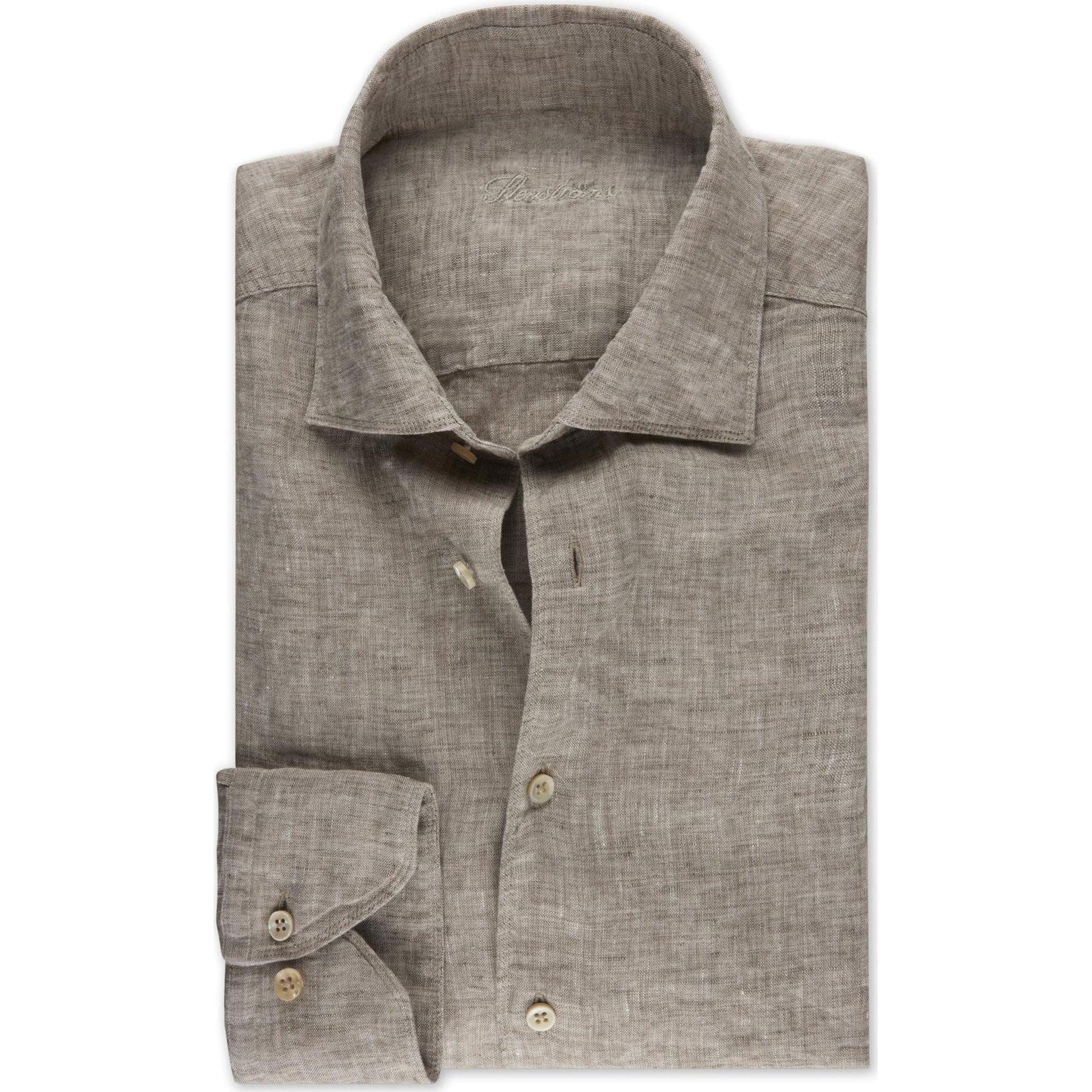 Beige Linen Fitted Body Shirt - Stenströms
