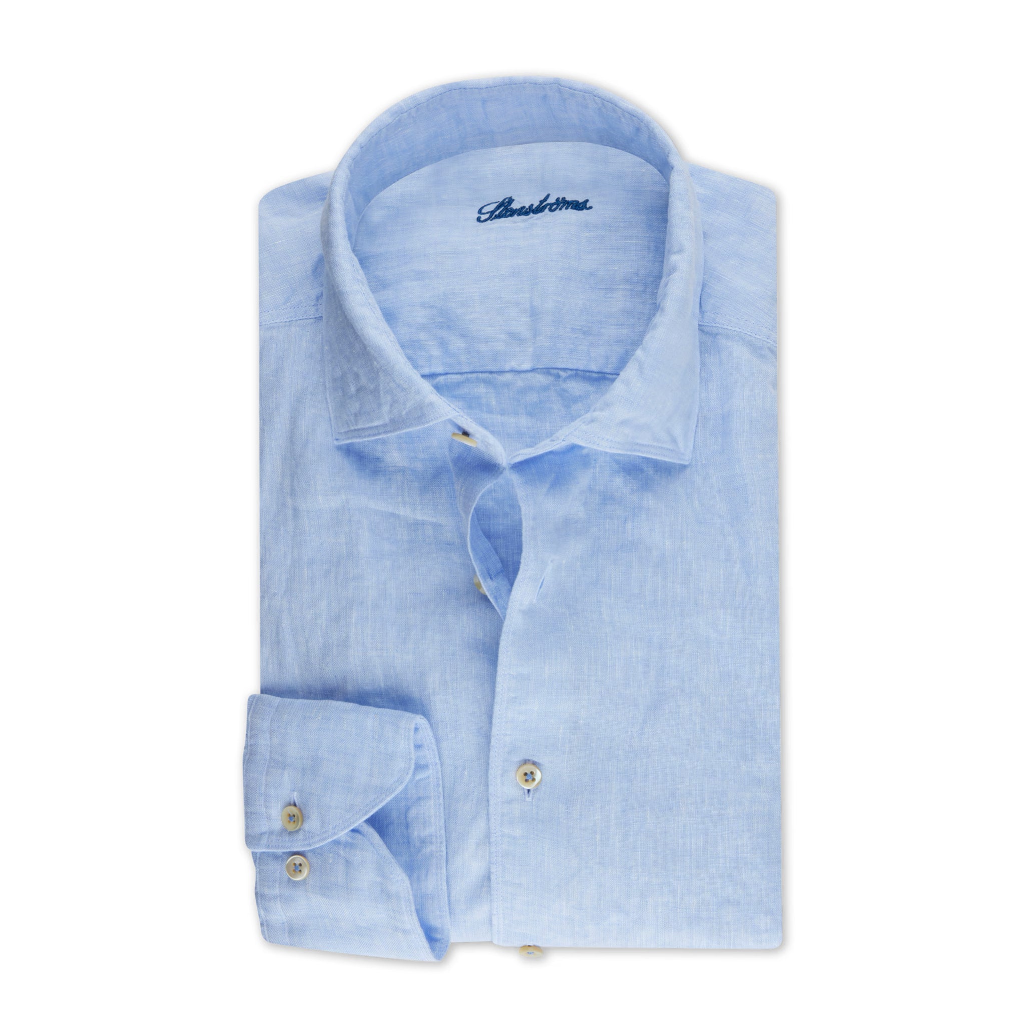 Light Blue Linen Fitted Body Casual Shirt - Stenströms - Boutique Jacques International