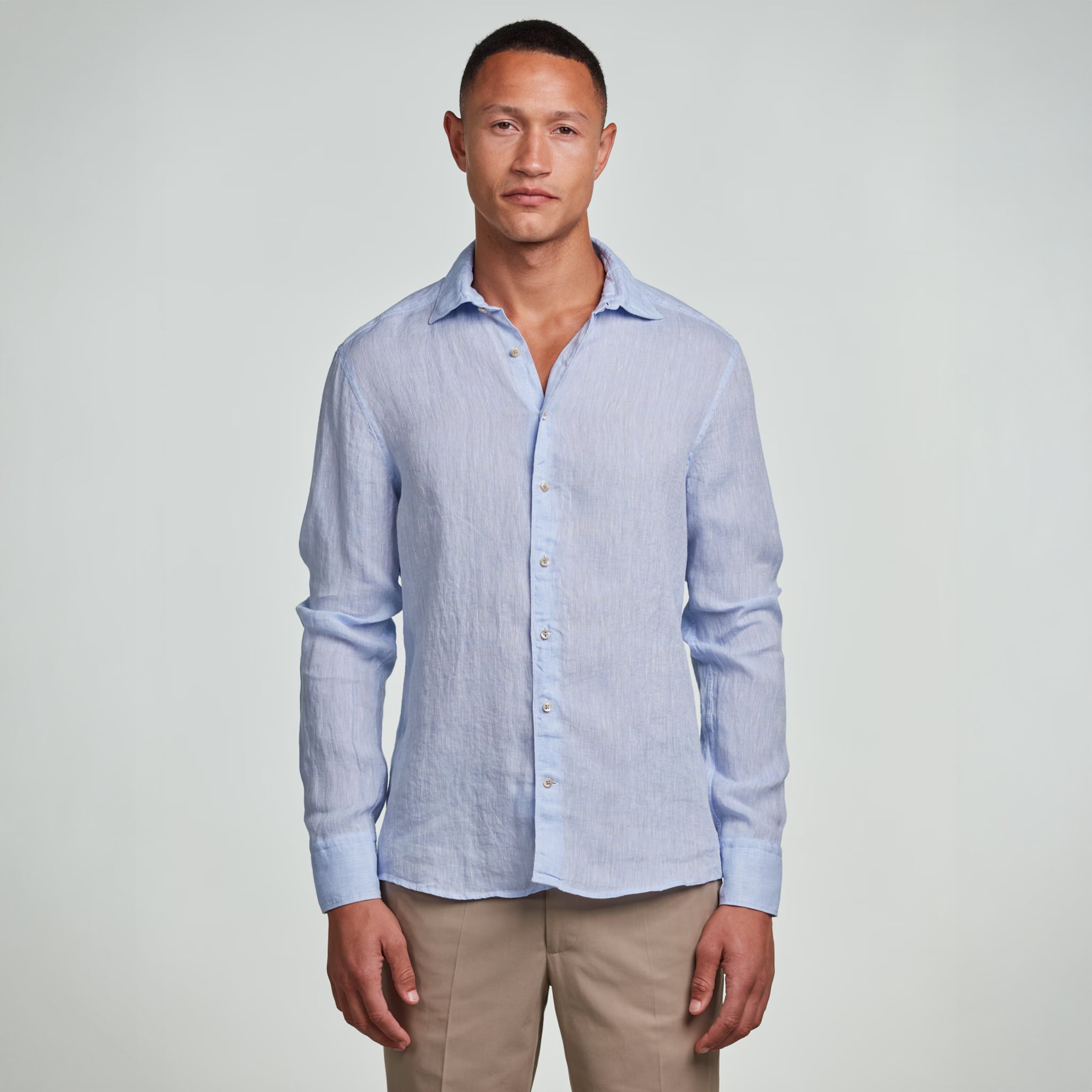 Light Blue Linen Fitted Body Casual Shirt - Stenströms - Boutique Jacques International