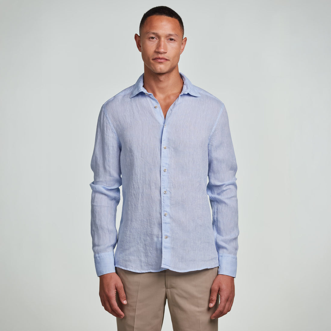 Light Blue Linen Fitted Body Casual Shirt - Stenströms - Boutique Jacques International