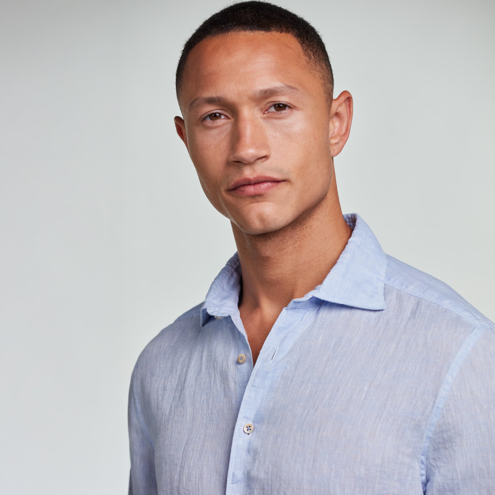 Light Blue Linen Fitted Body Casual Shirt - Stenströms - Boutique Jacques International