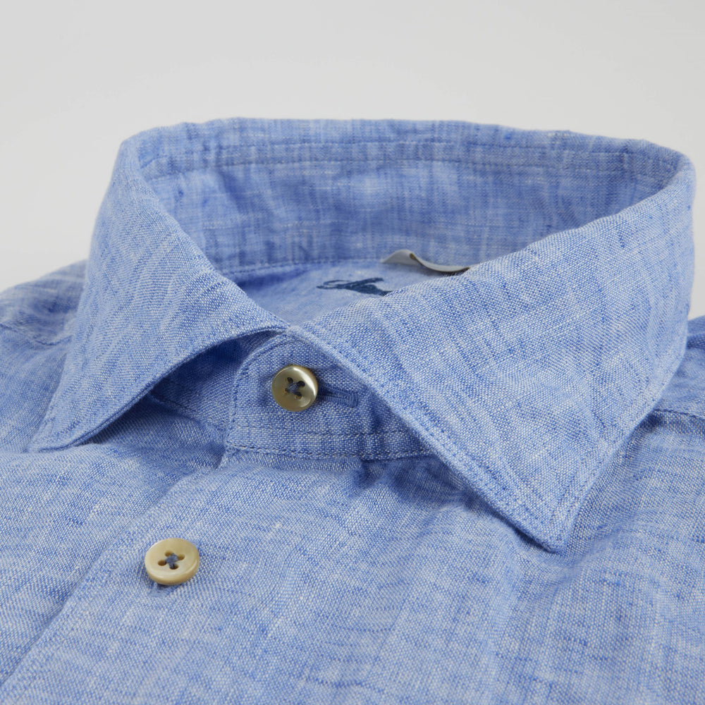 Blue Linen Fitted Body Casual Shirt - Stenströms - Boutique Jacques International
