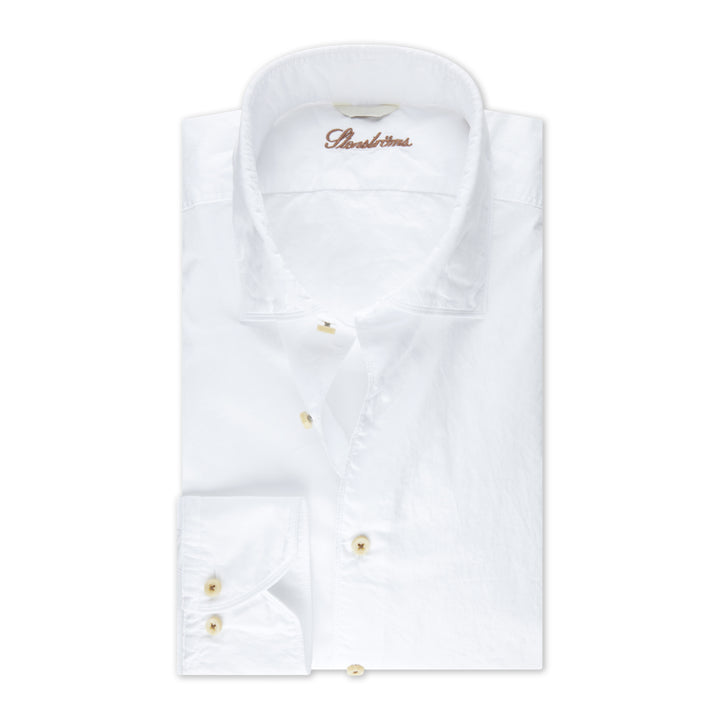 White Solid Cotton Poplin Fitted Body Casual Shirt - Stenströms