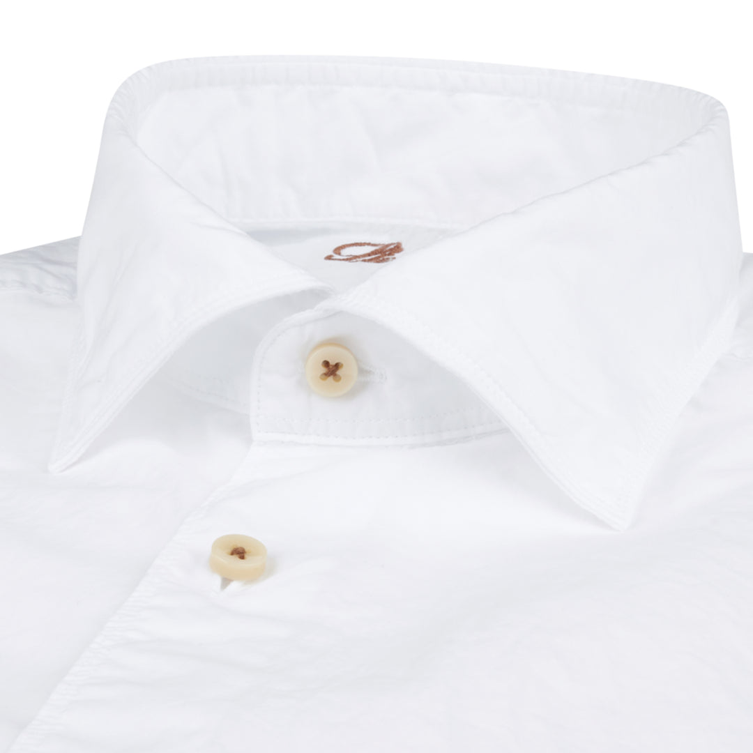 White Solid Cotton Poplin Fitted Body Casual Shirt - Stenströms