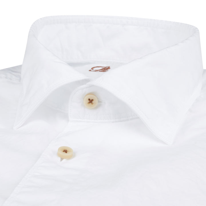White Solid Cotton Poplin Fitted Body Casual Shirt - Stenströms