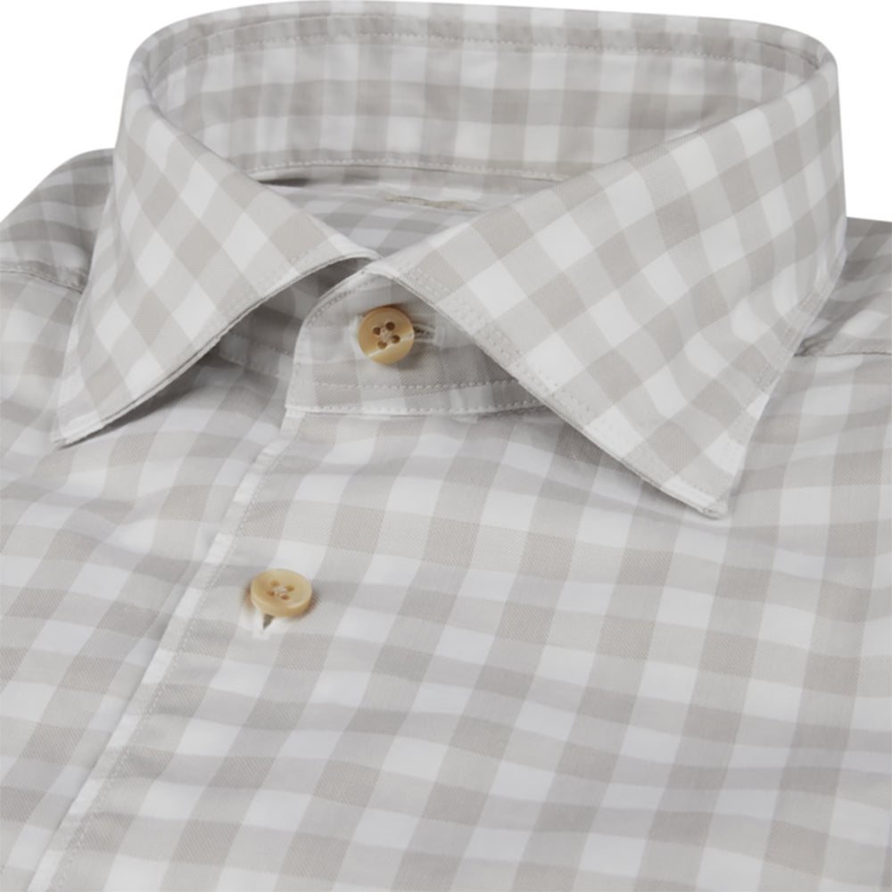 Grey/Beige Gingham Garment Wash Slimline Casual Shirt - Stenströms
