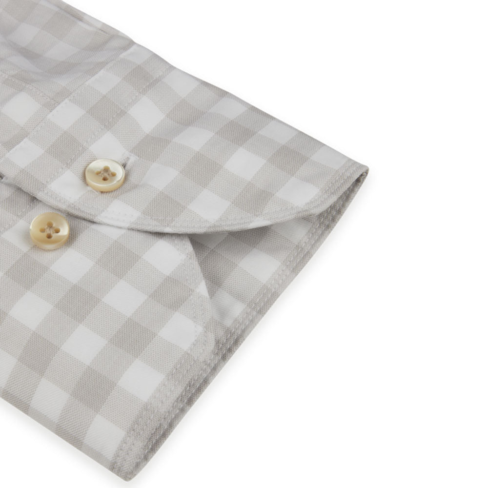 Grey/Beige Gingham Garment Wash Slimline Casual Shirt - Stenströms