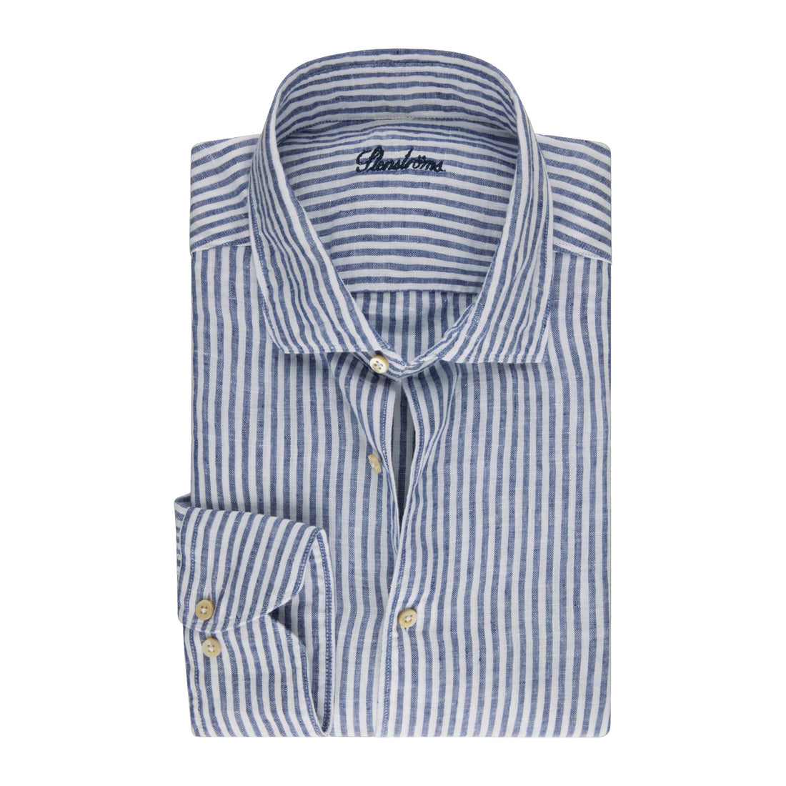 Navy Striped Linen Casual Fitted Body Shirt - Stenströms - Boutique Jacques International