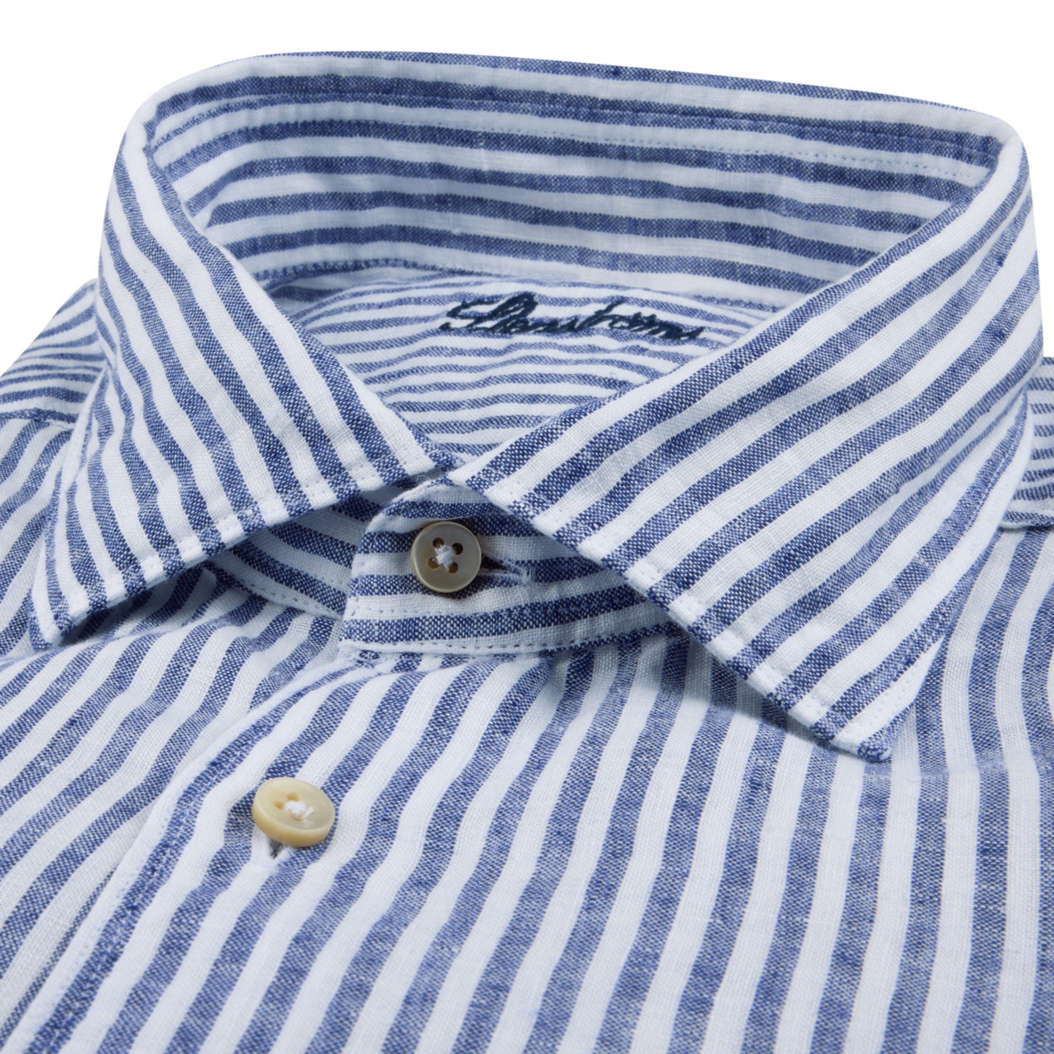 Navy Striped Linen Casual Fitted Body Shirt - Stenströms - Boutique Jacques International