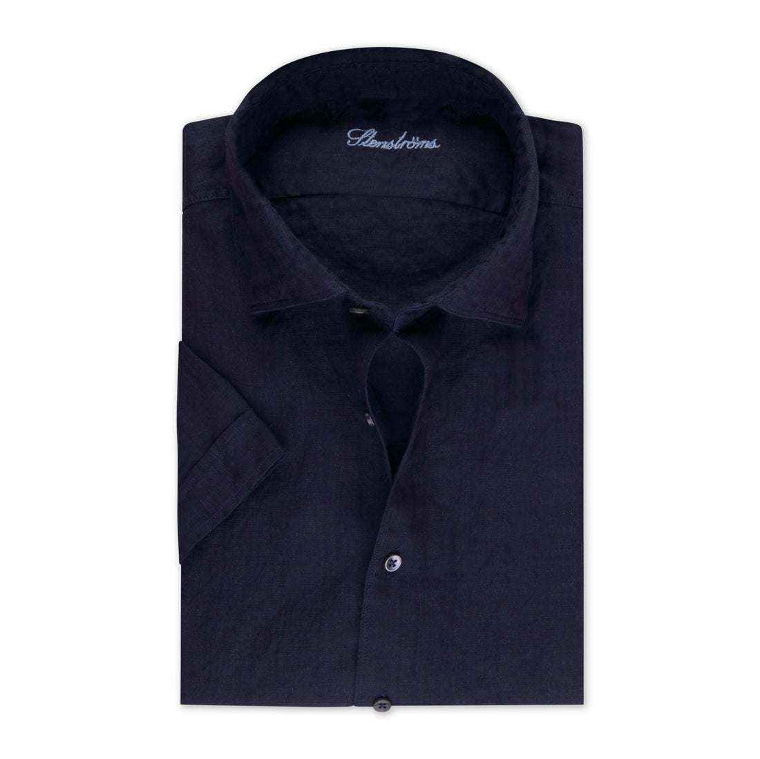 Dark Navy Linen Short Sleeves Fitted Body Shirt - Stenströms - Boutique Jacques International