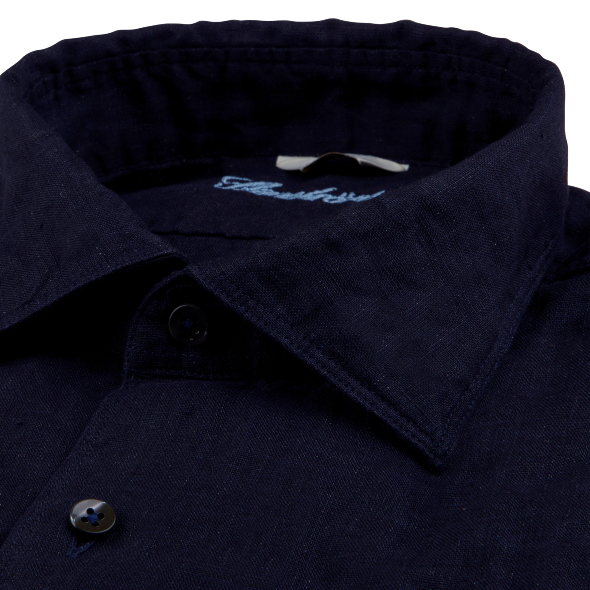 Dark Navy Linen Short Sleeves Fitted Body Shirt - Stenströms - Boutique Jacques International