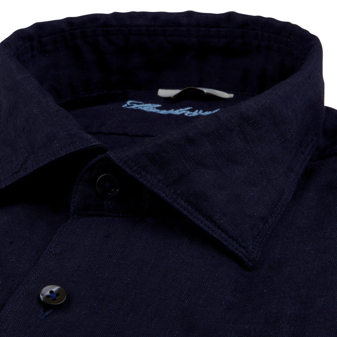 Dark Navy Linen Short Sleeves Fitted Body Shirt - Stenströms - Boutique Jacques International