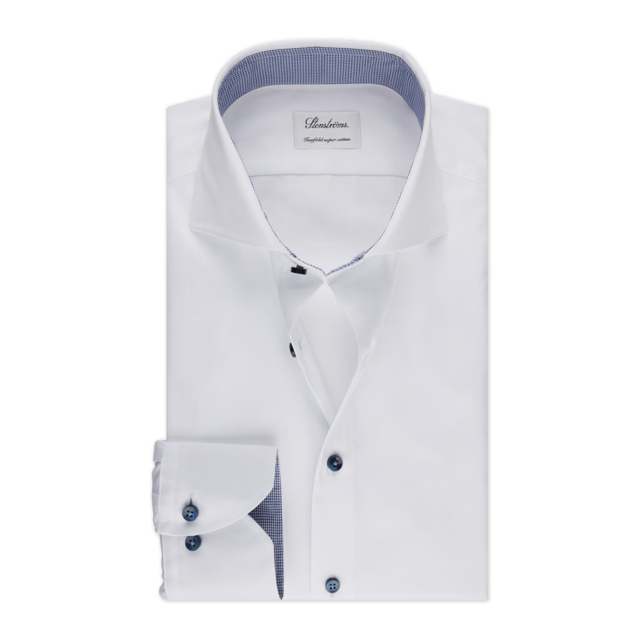 White Twill Fitted Body Shirt with Blue Contrast Details - Stenströms - Boutique Jacques International