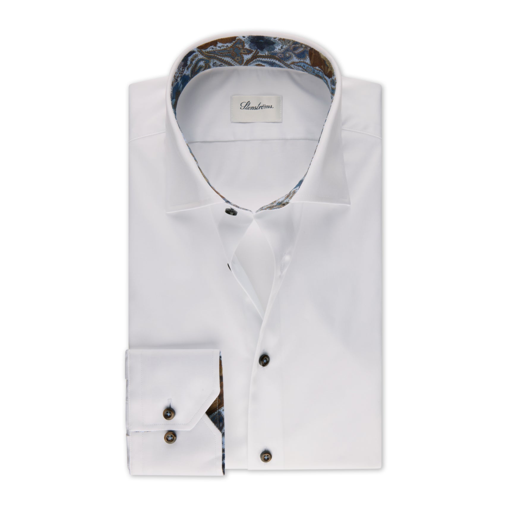 White Contrast Twill Fitted Body Shirt - Stenströms