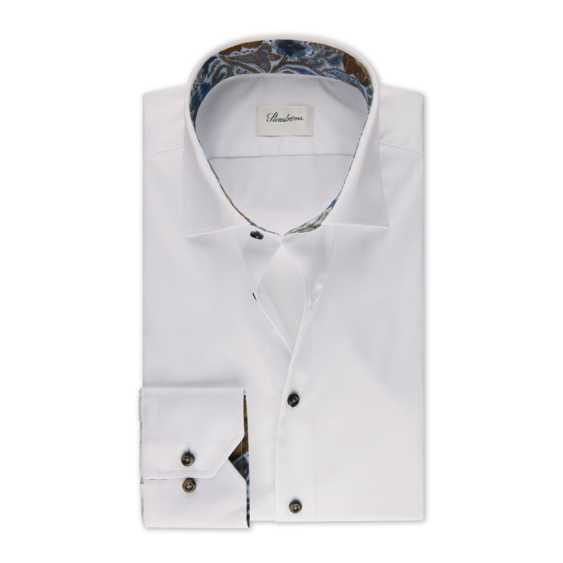 White Contrast Twill Fitted Body Shirt - Stenströms