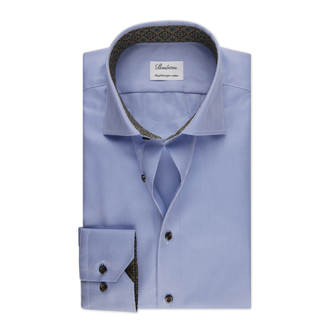 Blue w/ Contrast Textured Twill Fitted Body Shirt - Stenströms