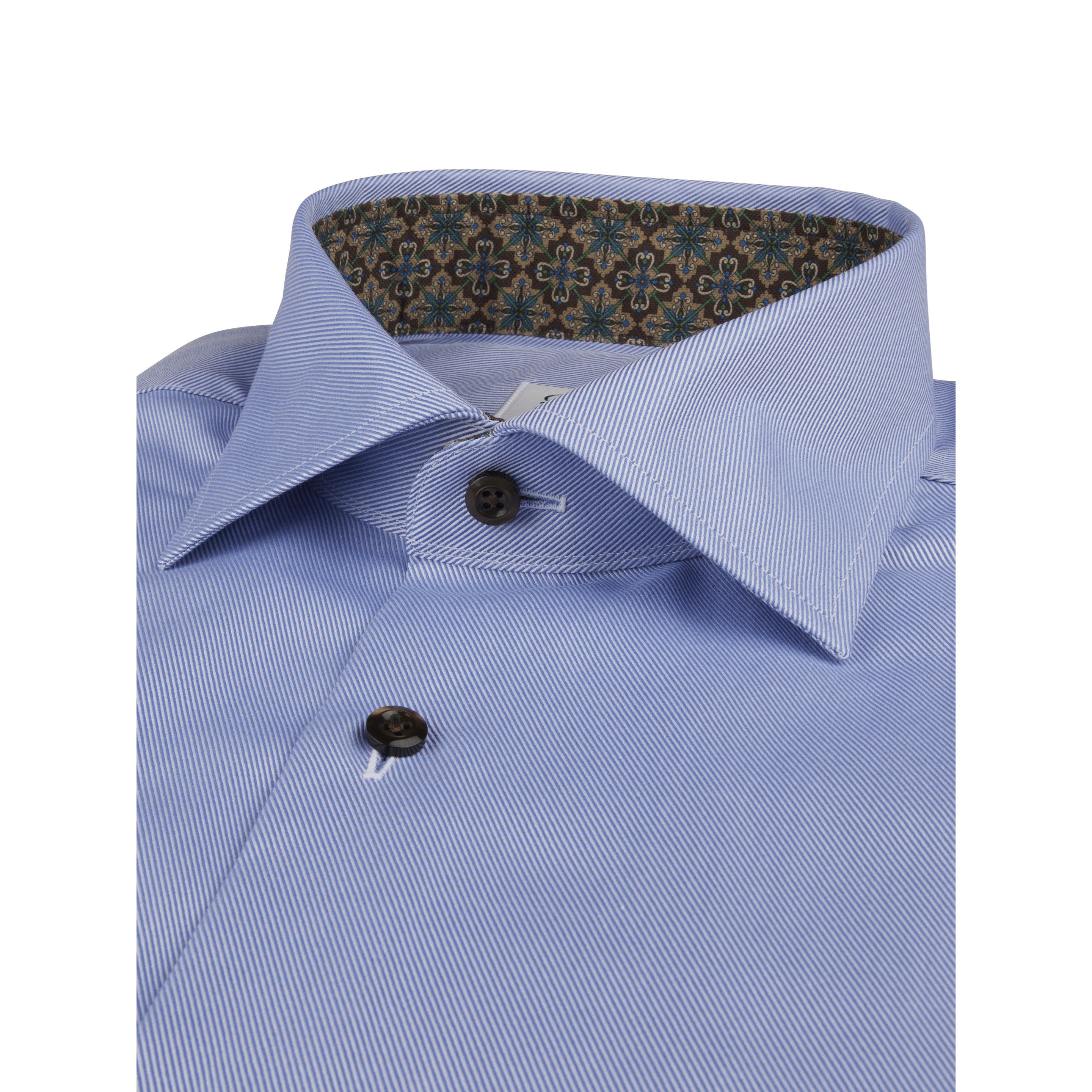 Blue w/ Contrast Textured Twill Fitted Body Shirt - Stenströms