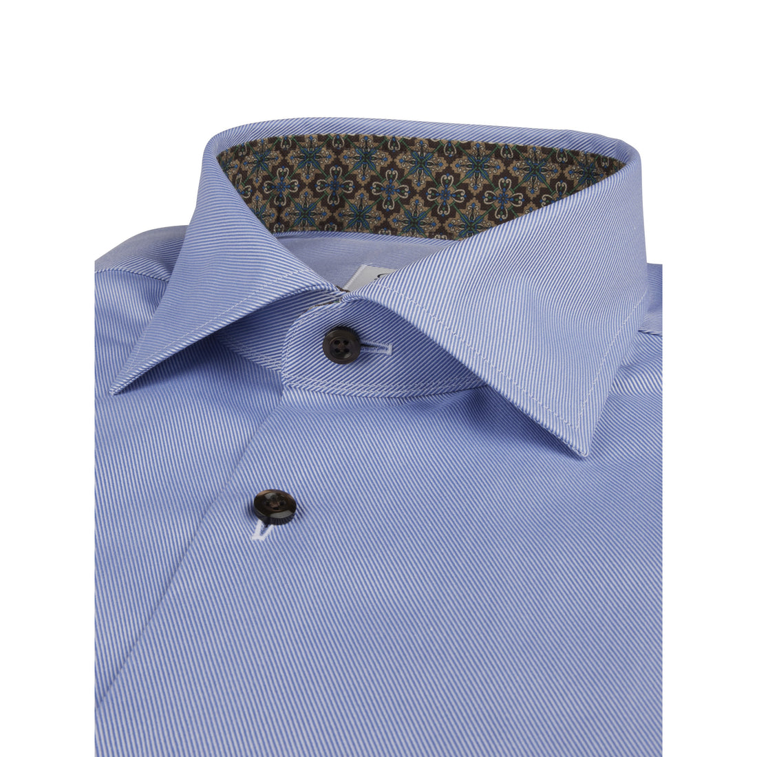 Blue w/ Contrast Textured Twill Fitted Body Shirt - Stenströms
