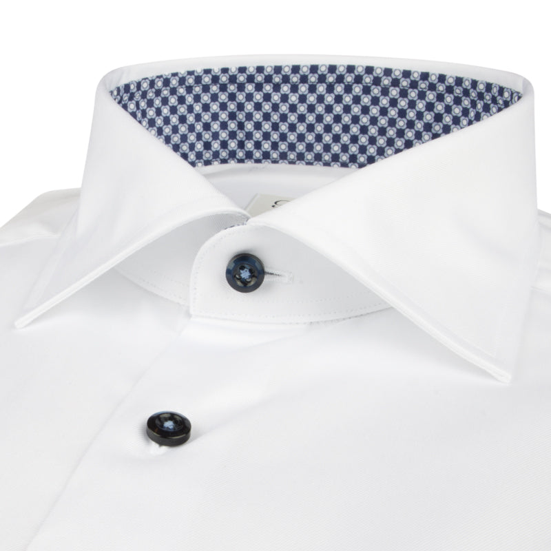 White Twill Contrast Geometric Trim Fitted Body Dress Shirt