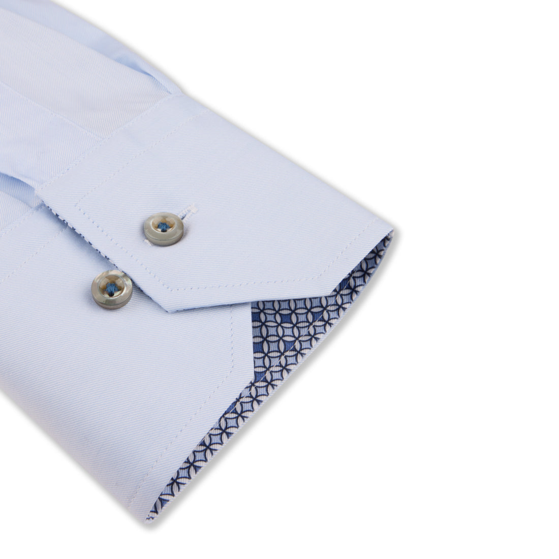Light Blue Twill Fitted Body Dress Shirt With Geometric Trim - Stenströms