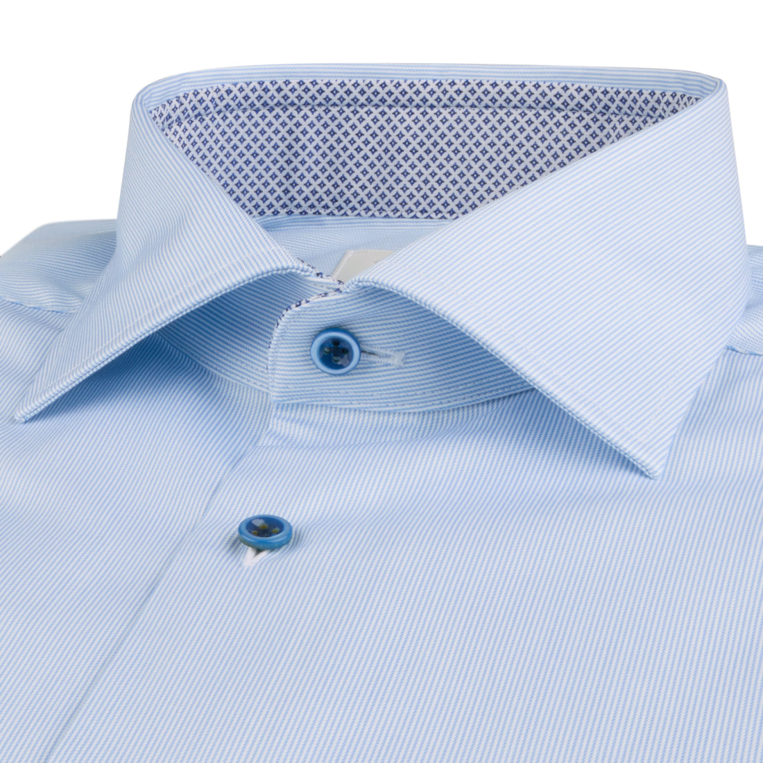 Light Blue Fine Stripe Twill Fitted Body Shirt with Contrast Trims - Stenströms