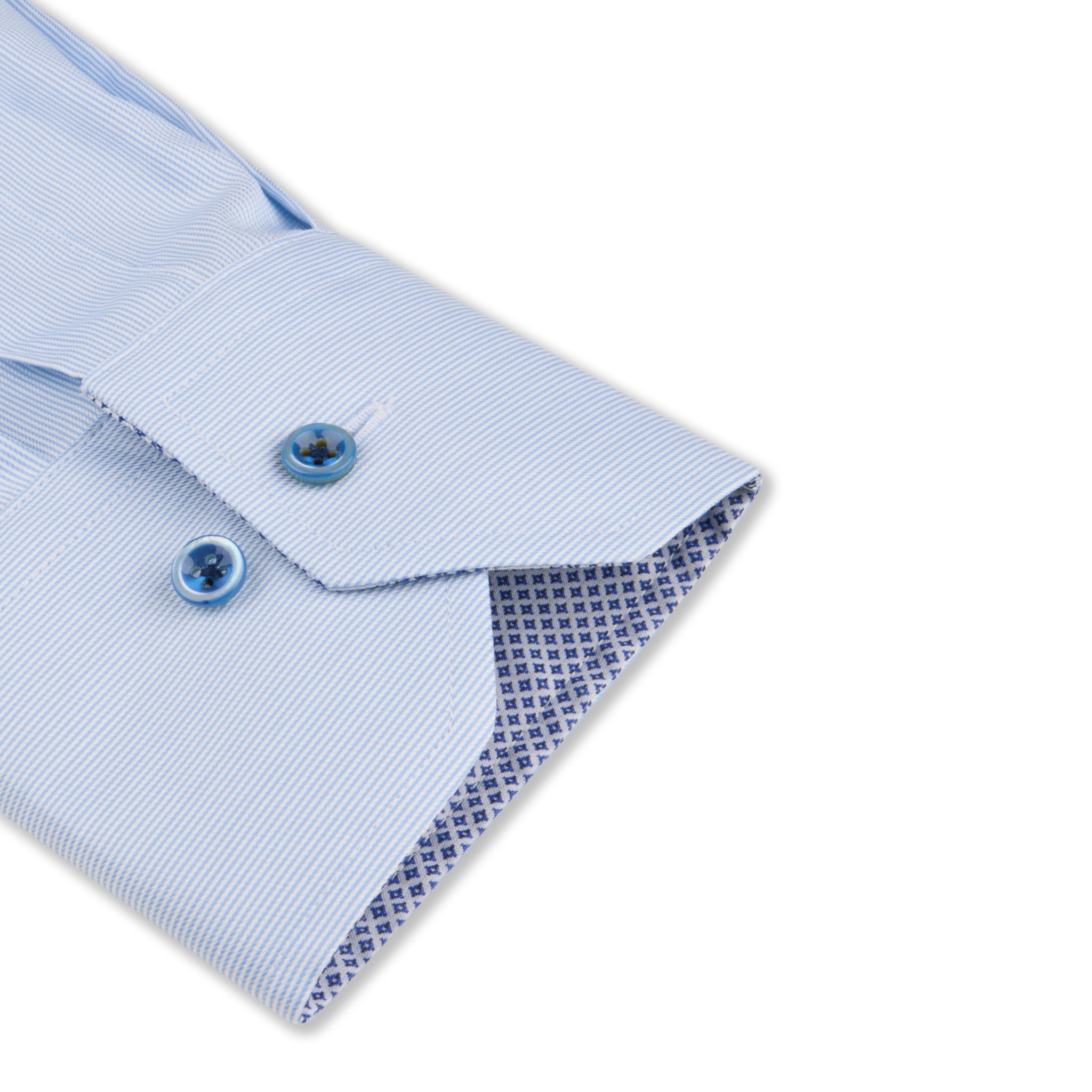 Light Blue Fine Stripe Twill Fitted Body Shirt with Contrast Trims - Stenströms