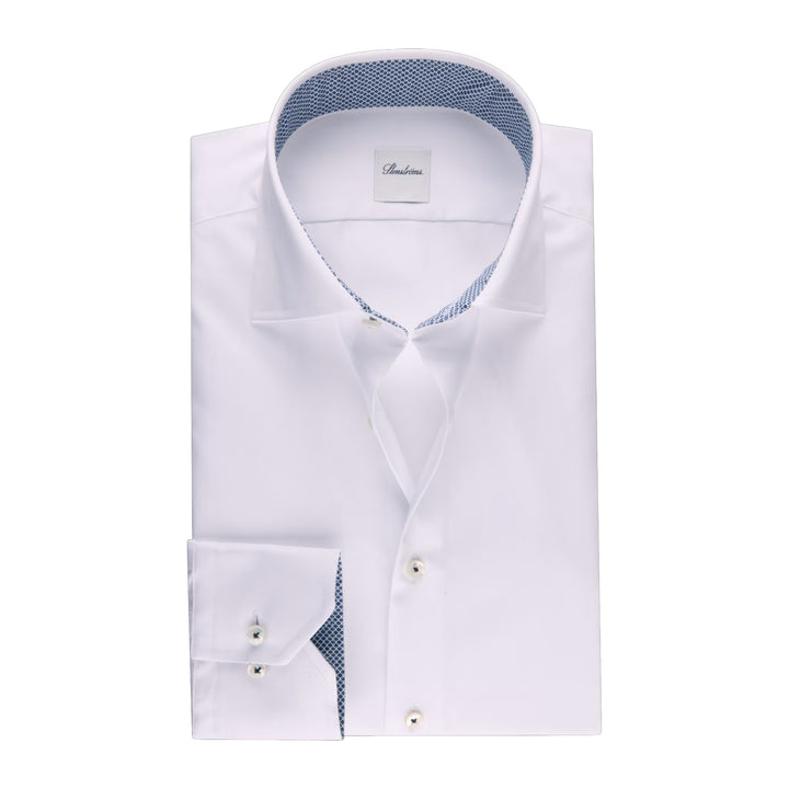 White w/ Contrast Trim Cotton Twill Regular Fit Dress Shirt - Stenströms - Boutique Jacques International