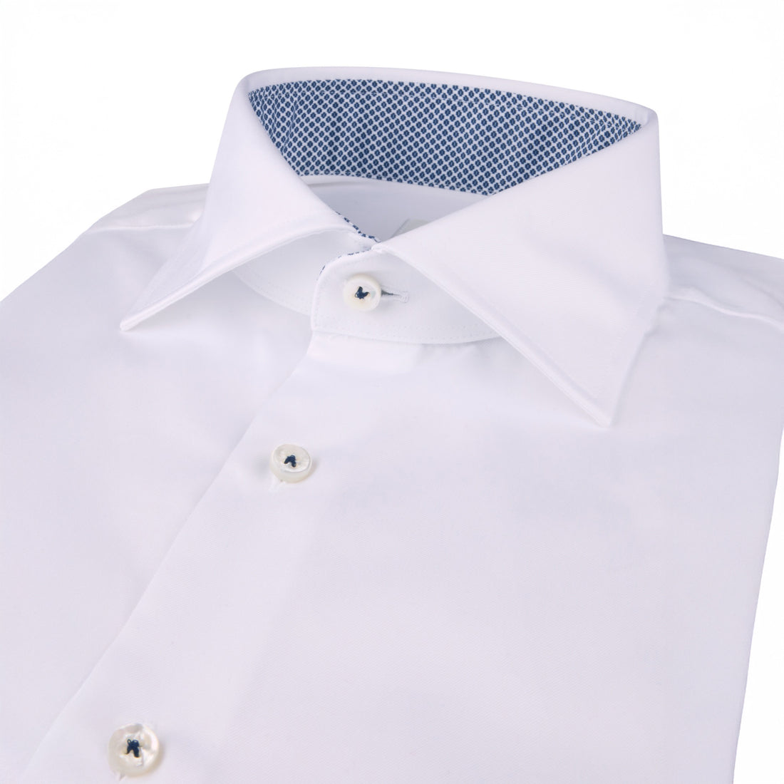 White w/ Contrast Trim Cotton Twill Regular Fit Dress Shirt - Stenströms