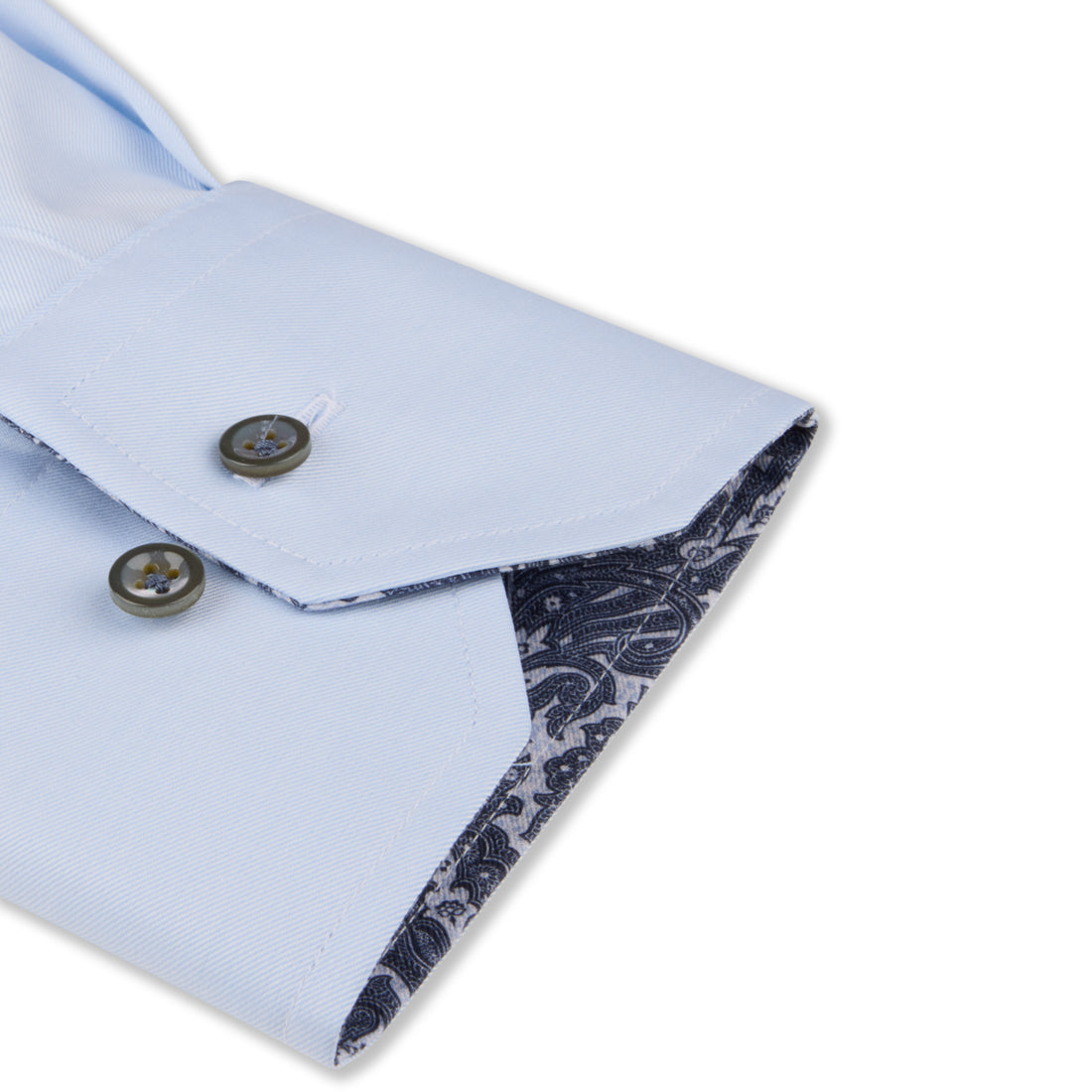 Light Blue Solid Twill Regular Fit Shirt w/ Paisley Trim - Stenströms