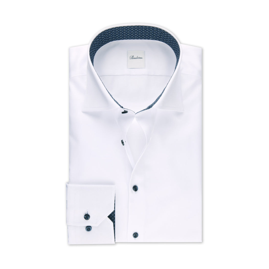 White Twill Regular Fit Dress Shirt with Blue Contrast Details - Stenströms