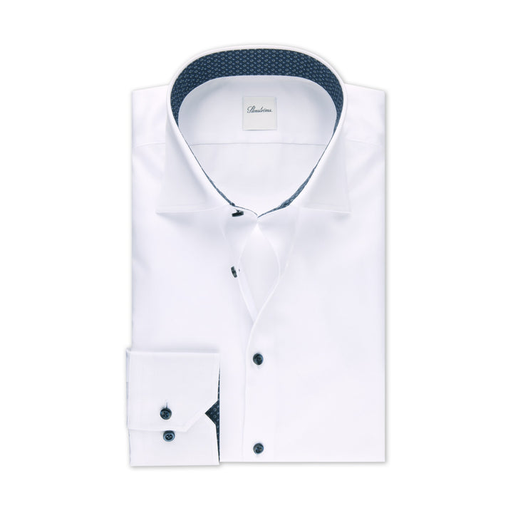 White Twill Regular Fit Dress Shirt with Blue Contrast Details - Stenströms