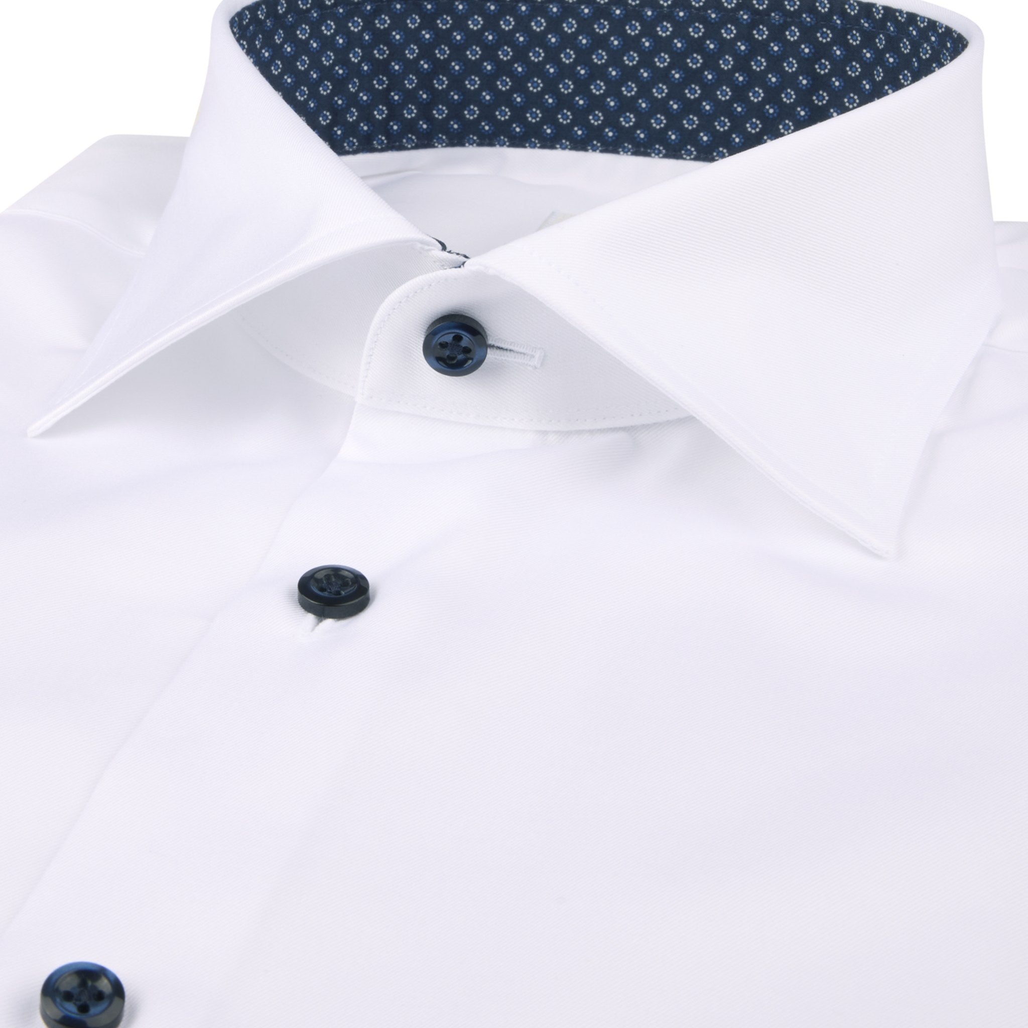 White Twill Regular Fit Dress Shirt with Blue Contrast Details - Stenströms