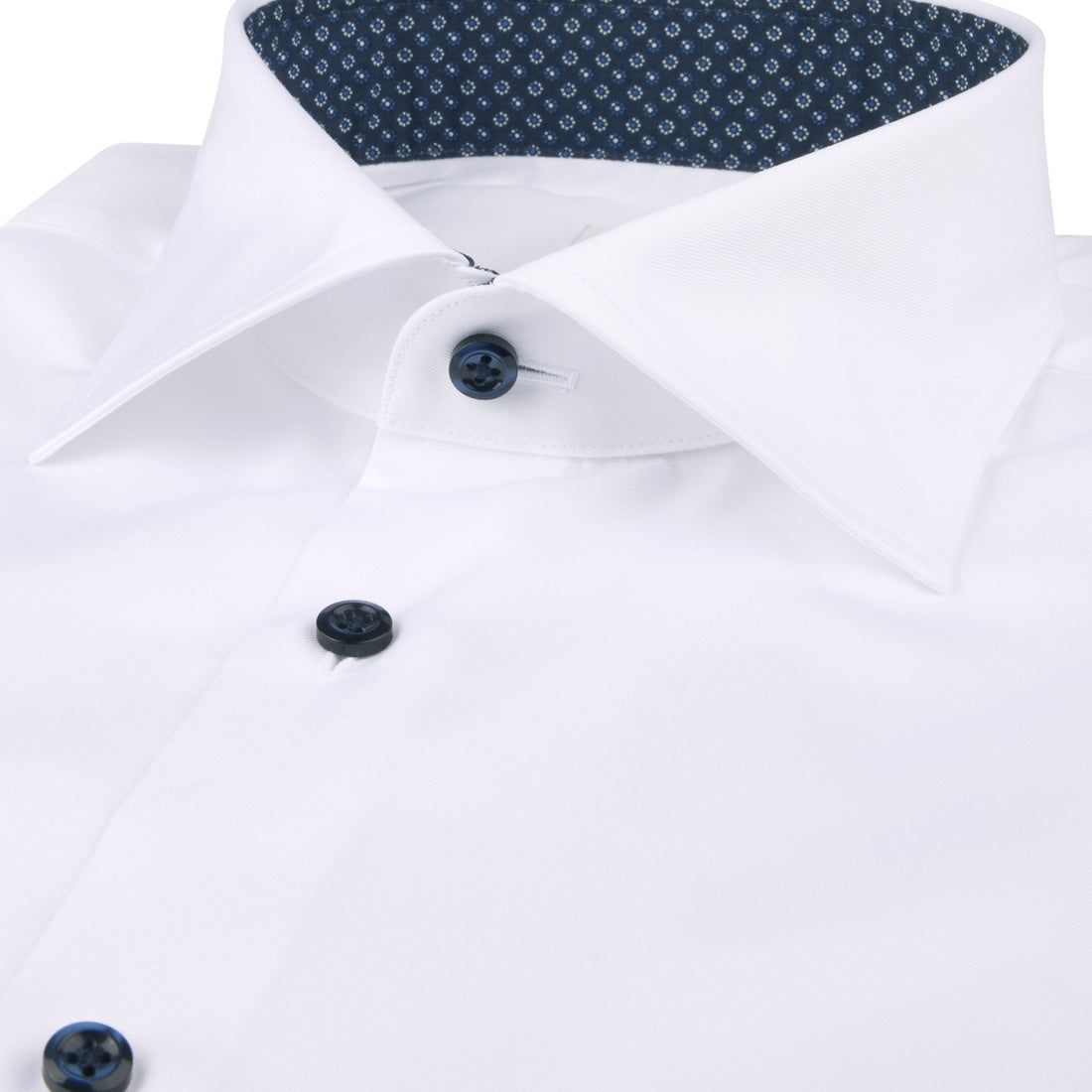 White Twill Regular Fit Dress Shirt with Blue Contrast Details - Stenströms