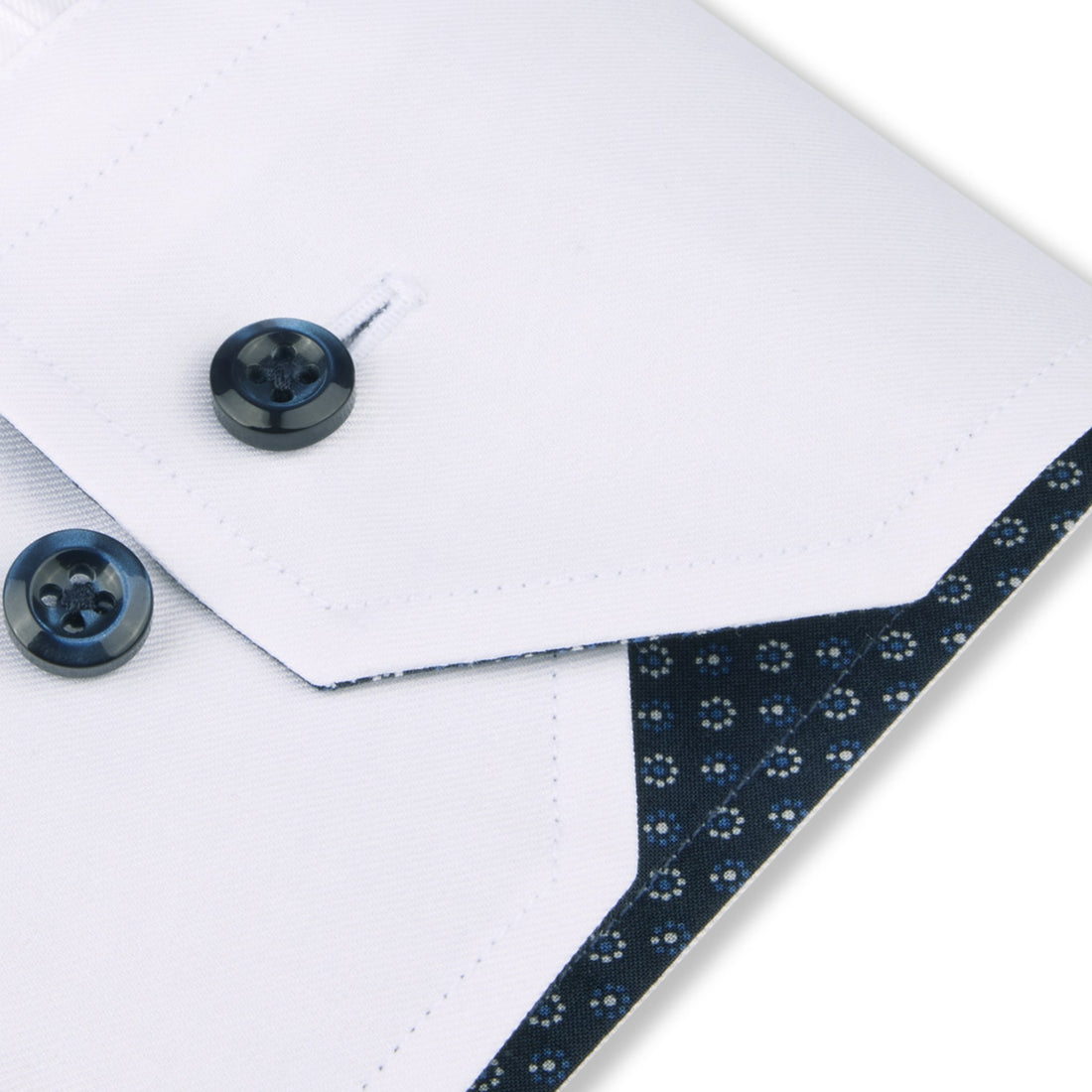 White Twill Regular Fit Dress Shirt with Blue Contrast Details - Stenströms