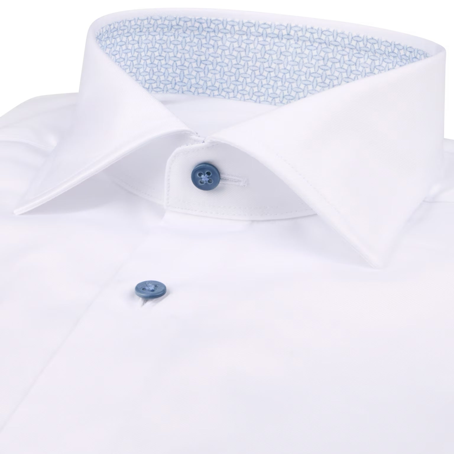 White Twill Regular Fit Dress Shirt with Light Blue Contrast Details - Stenströms - Boutique Jacques International