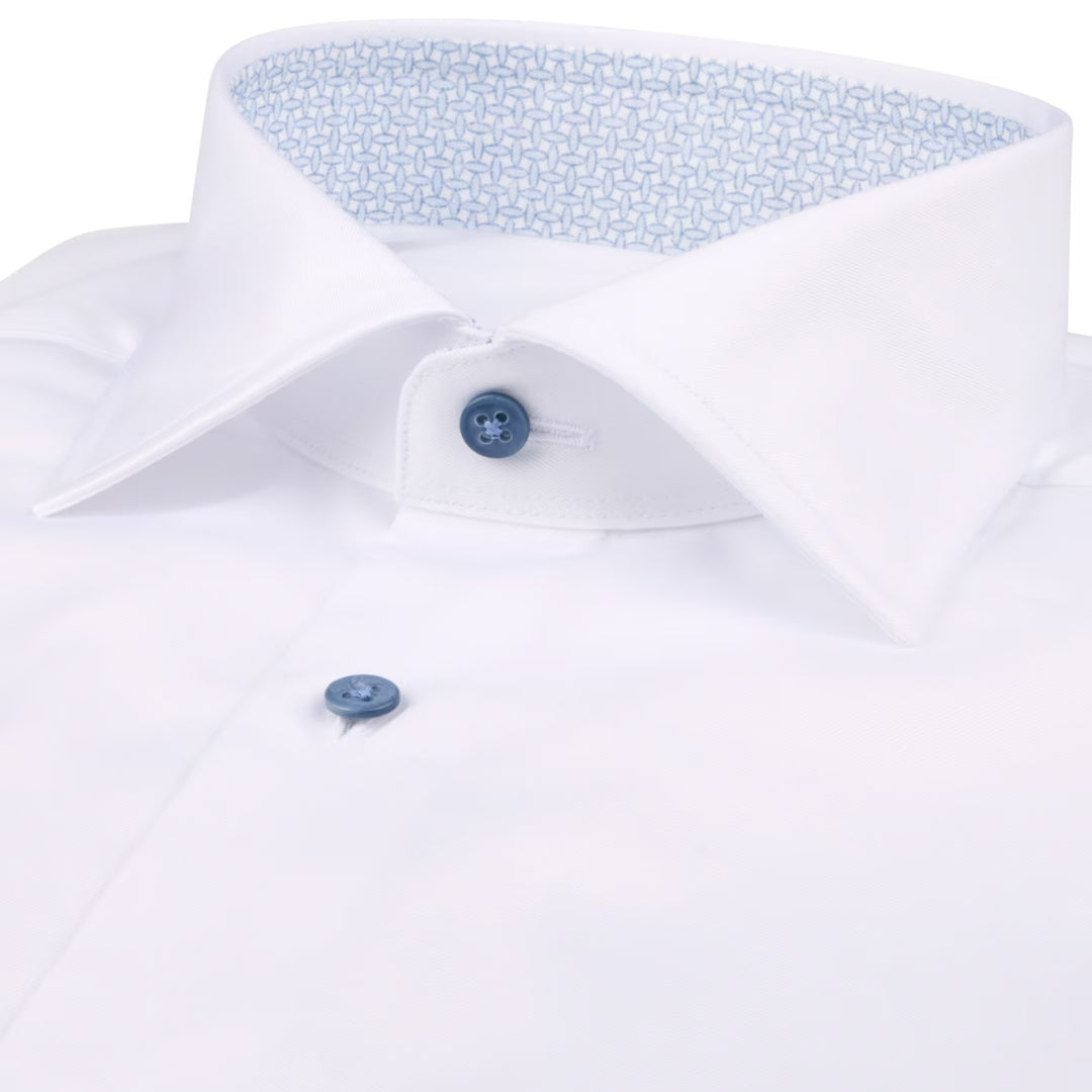 White Twill Regular Fit Dress Shirt with Light Blue Contrast Details - Stenströms - Boutique Jacques International