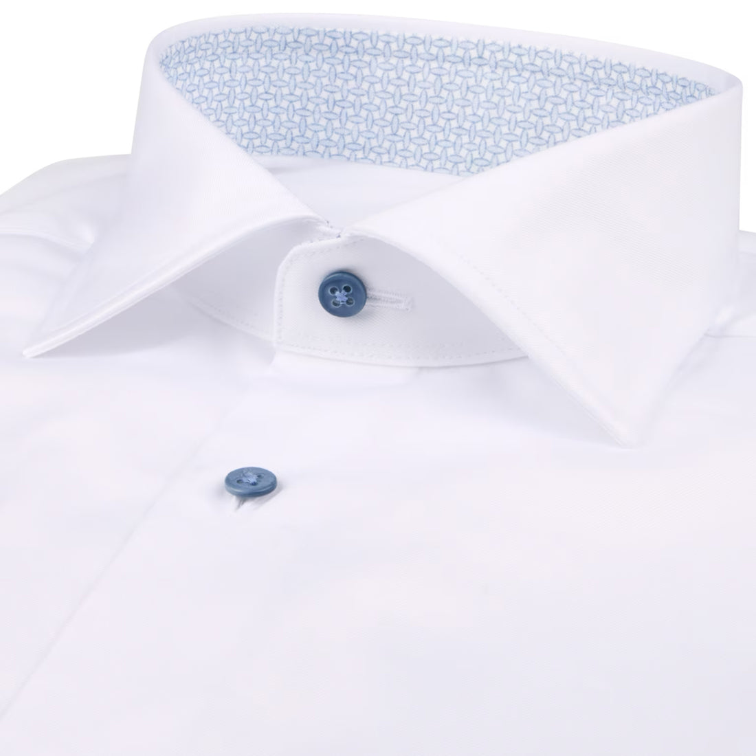 White Twill Regular Fit Dress Shirt with Light Blue Contrast Details - Stenströms - Boutique Jacques International