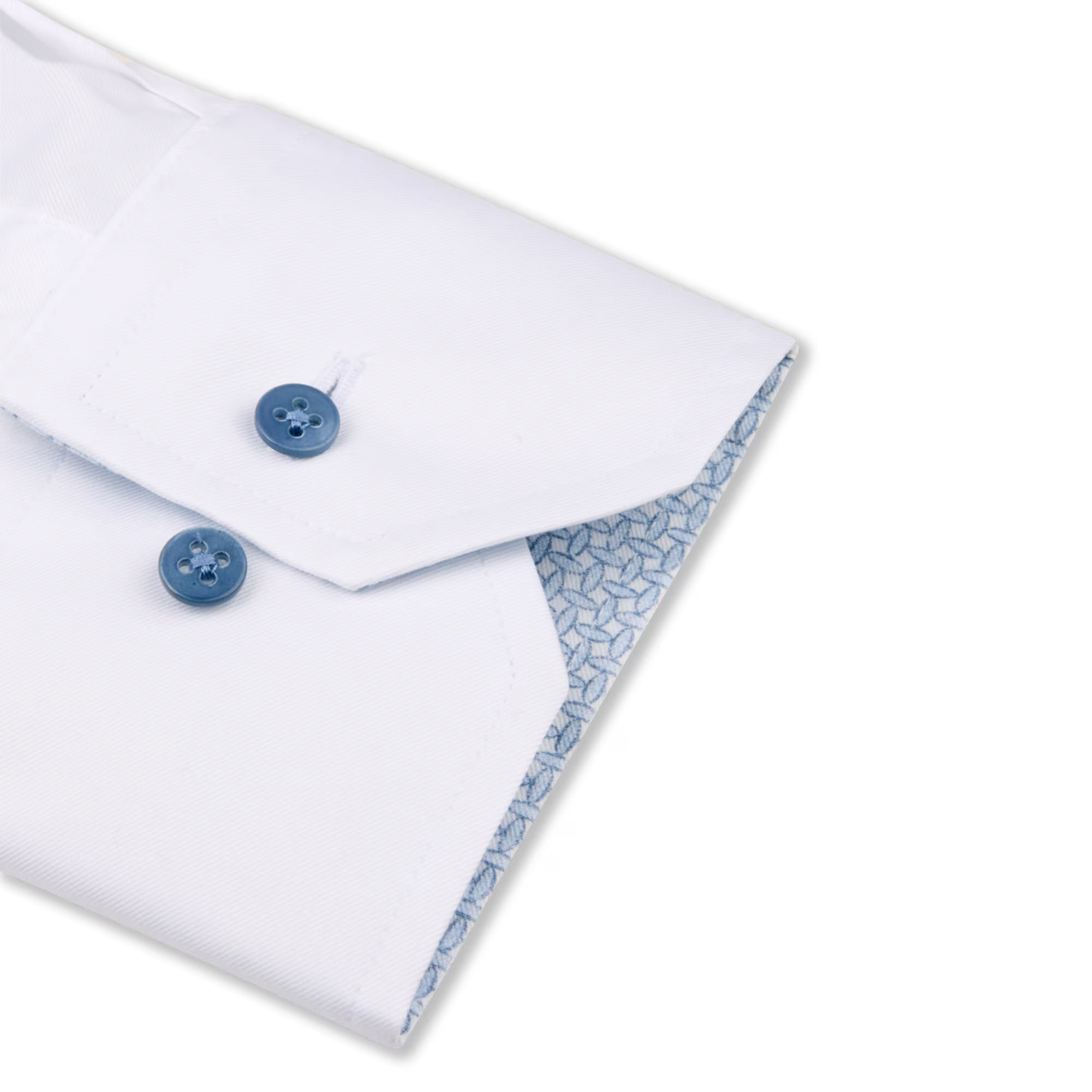 White Twill Regular Fit Dress Shirt with Light Blue Contrast Details - Stenströms - Boutique Jacques International